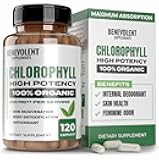 Benevolent Chlorophyll Capsules 350mg - 100% Natural + Ultra Chlorophyll 20x Potency Concentration for Energy Boost, Immune Support, Internal Deodorant, Skin Health, Non-GMO, 120 Capsules