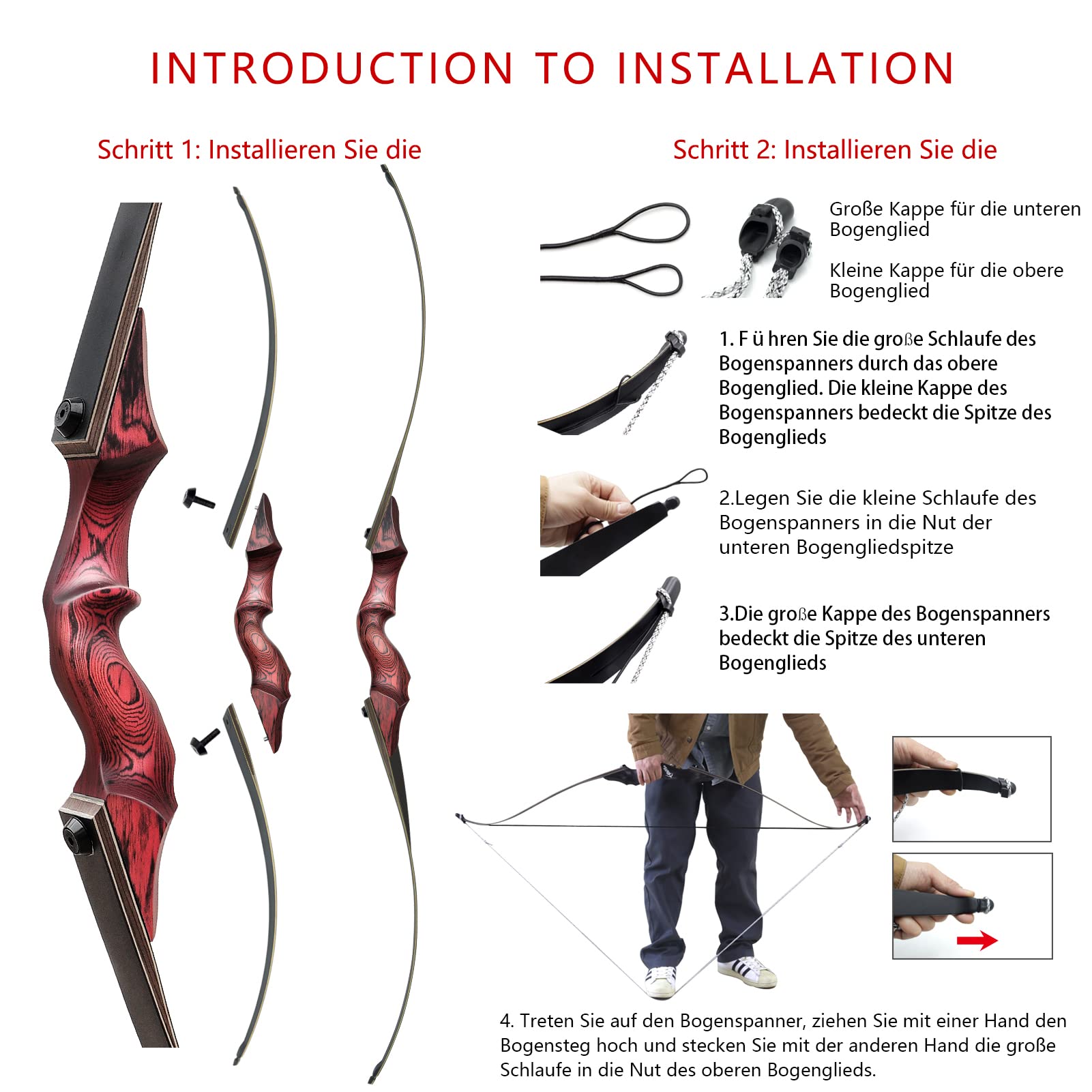 Black Hunter 60 Zoll Traditioneller Langbogen Set Erwachsene 20-60lbs Bogenschießen Takedown Langbogen Für Die Rechte Hand Jagdbogen