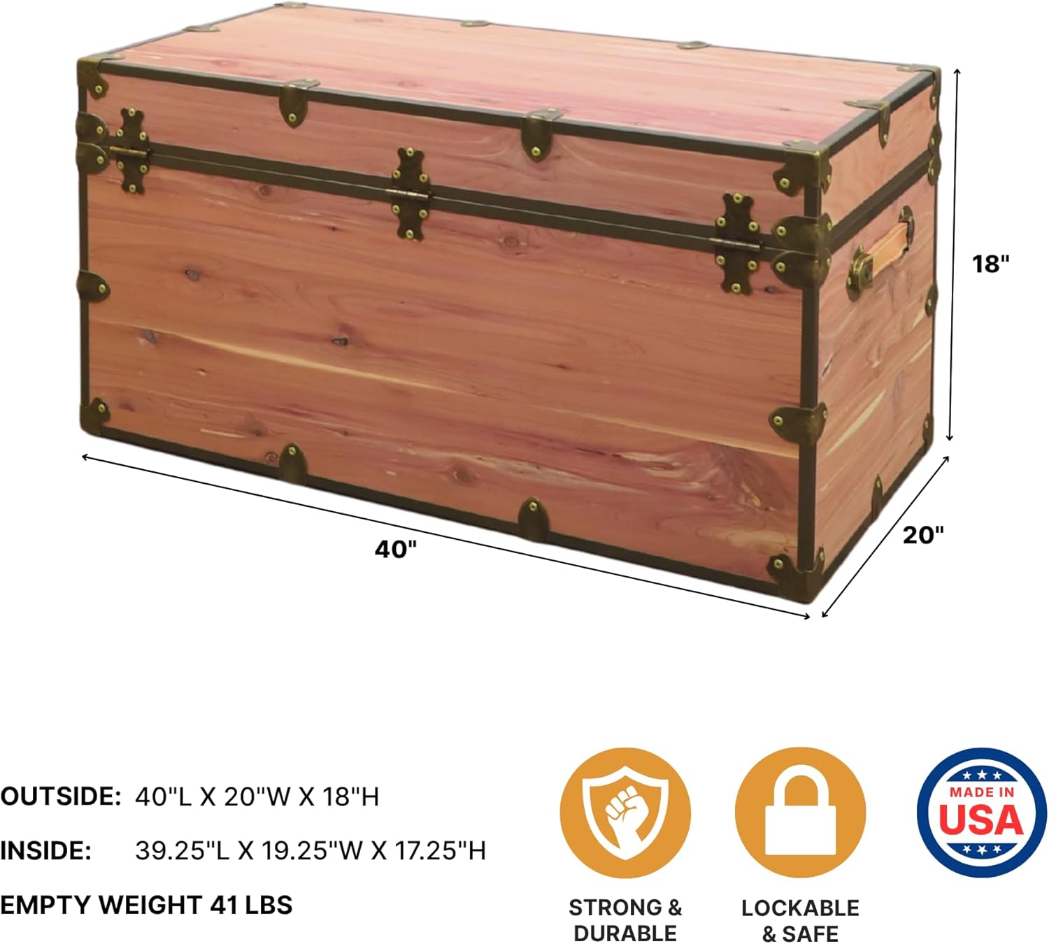 Rhino Trunk & Case Knotty Cedar Chest with Antique Brass Hardware – 40"x20"x18" 3XL Storage Box, Coffee Table, End of Bed Trunk or Entryway Storage Bench – USA-Made, Heirloom Aesthetic
