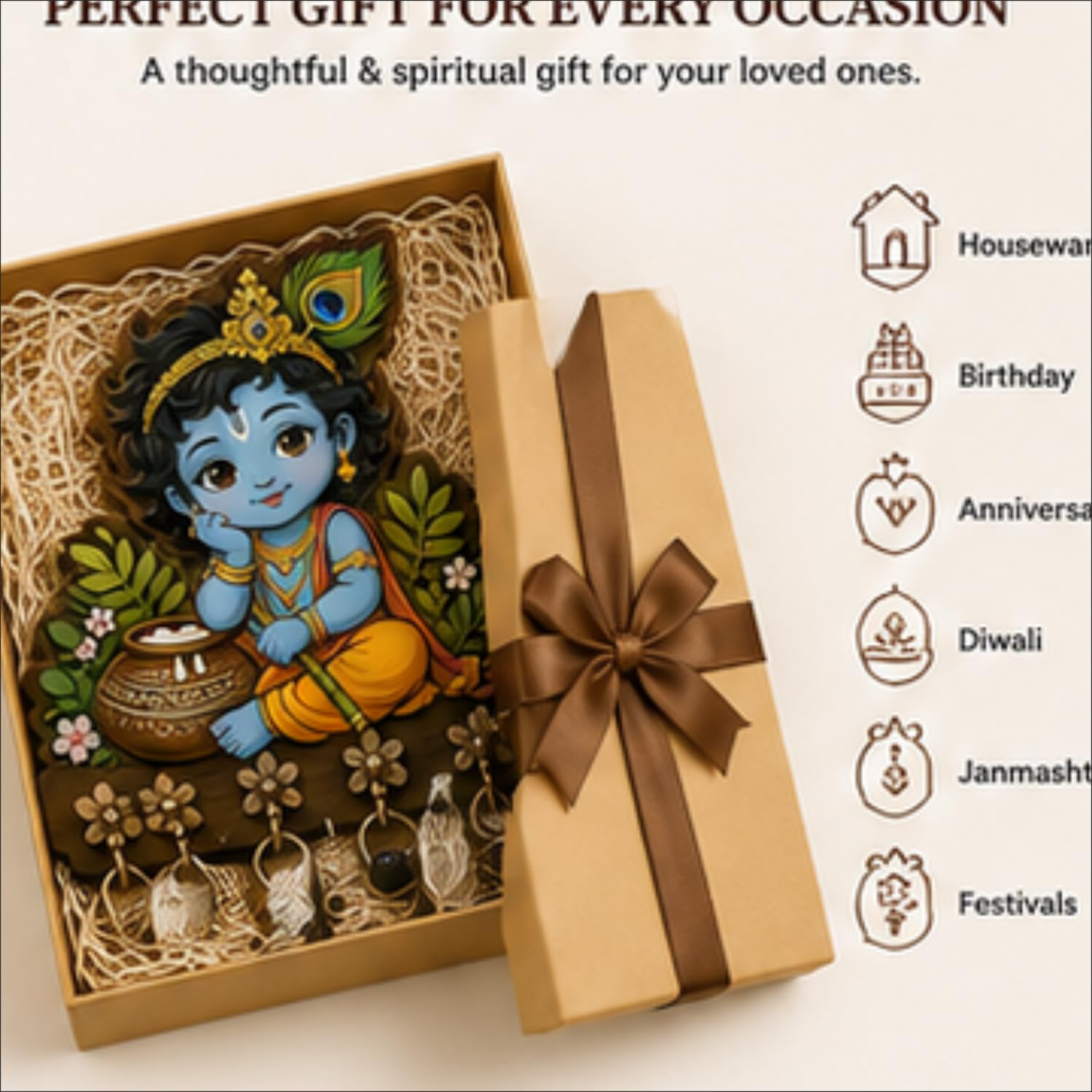 Krishna Key Holder - Handmade Wooden Wall Decor -3