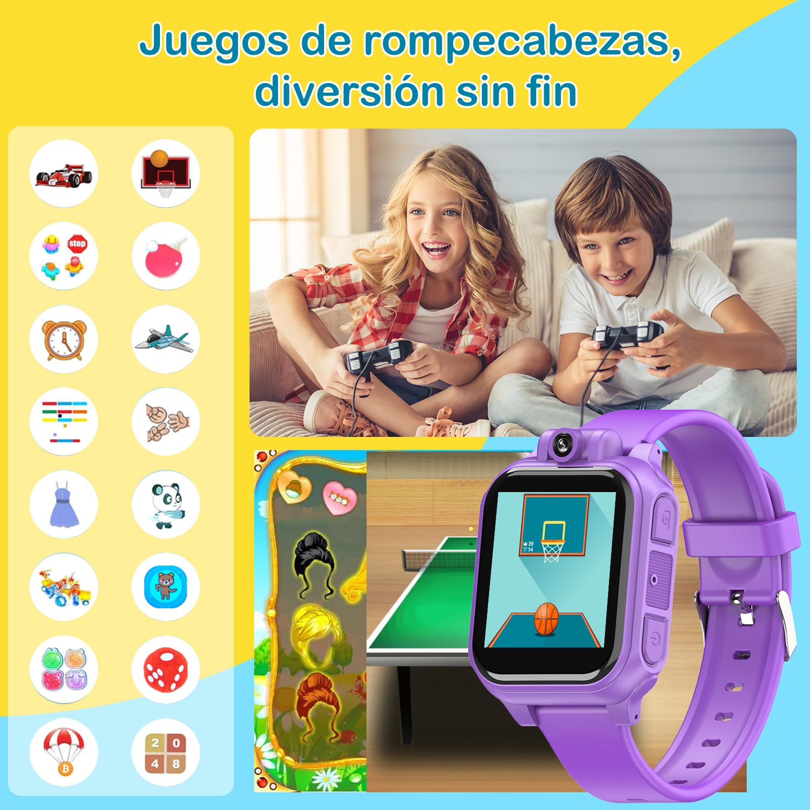 Diswoe Reloj Inteligente Niño Niña, Reloj Niños con Cámara Giratoria de 90 Grados,Música, Juegos, Podómetro, Despertador Yotras Funciones, Juguetes y Regalos para Niños y Niñas de 3 a 12 Años