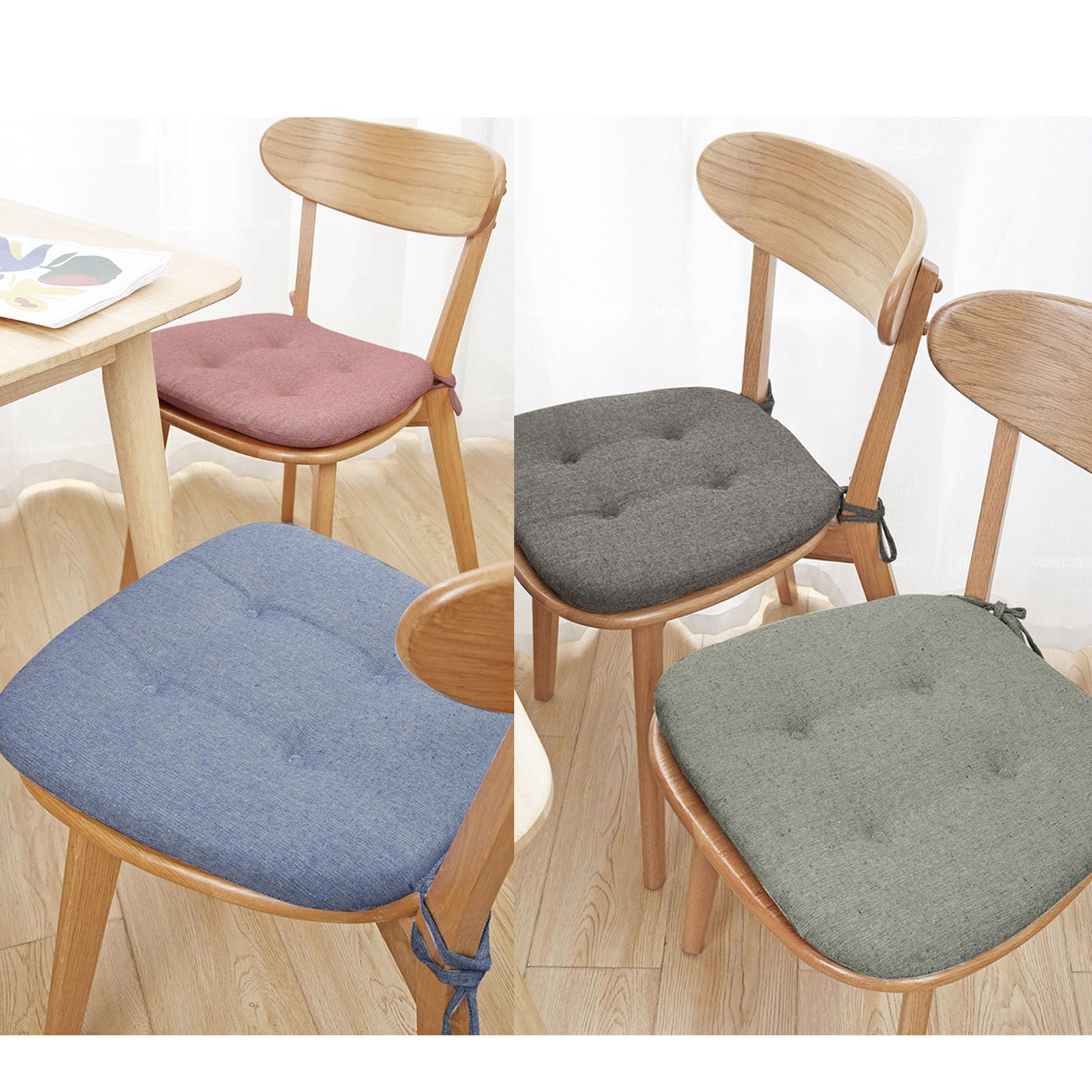 Set 4 Cuscini Per Sedie Da Cucina Con Lacci - Trapuntati Antiscivolo 43x41cm - Lavabili A Mano - Foto 5