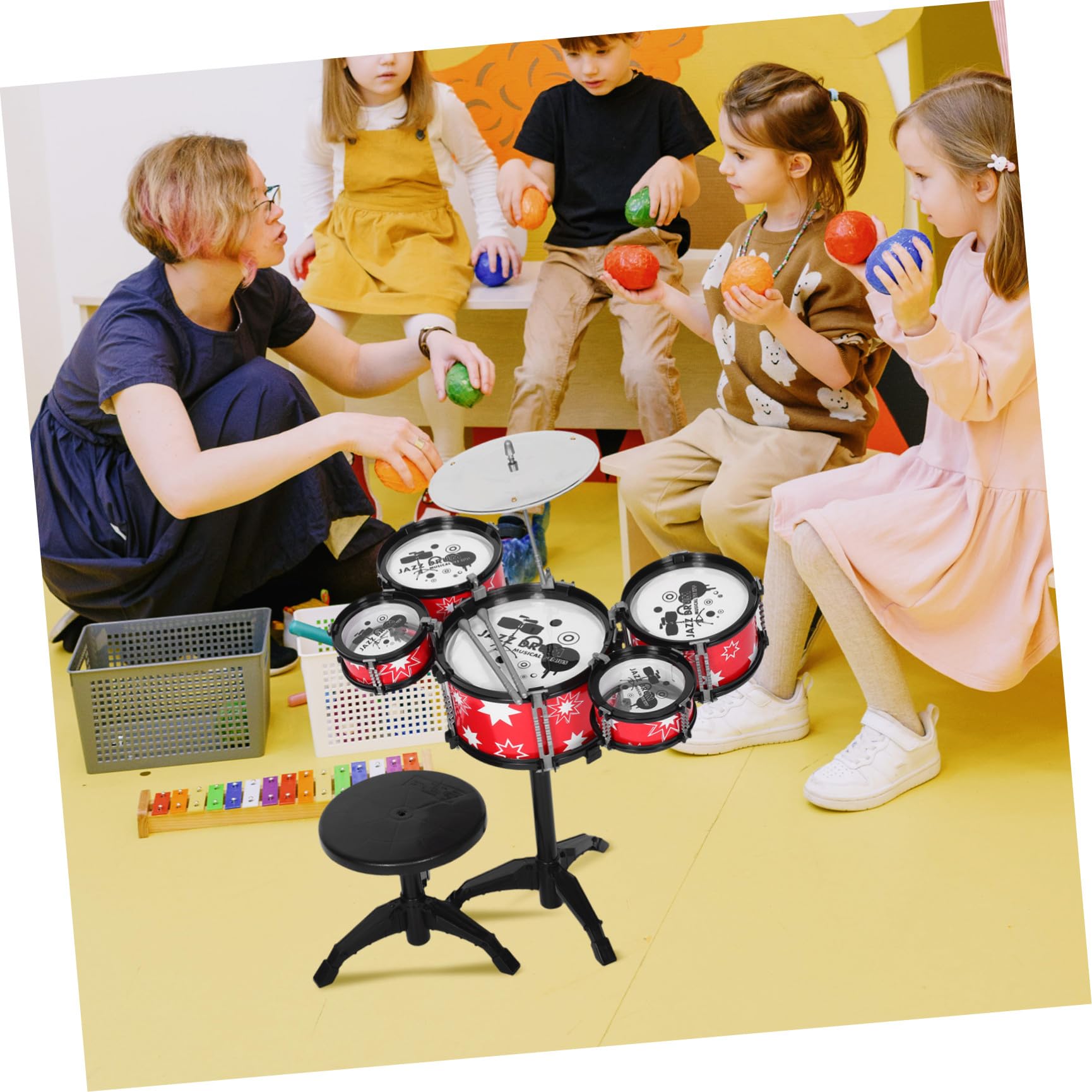 Set Batteria Giocattolo per Bambini Piccoli, Plastico, Jazz | Rosso, Design Realistico Robusto, Interazione Genitore-bambino, Kit Musicale Multifunzione