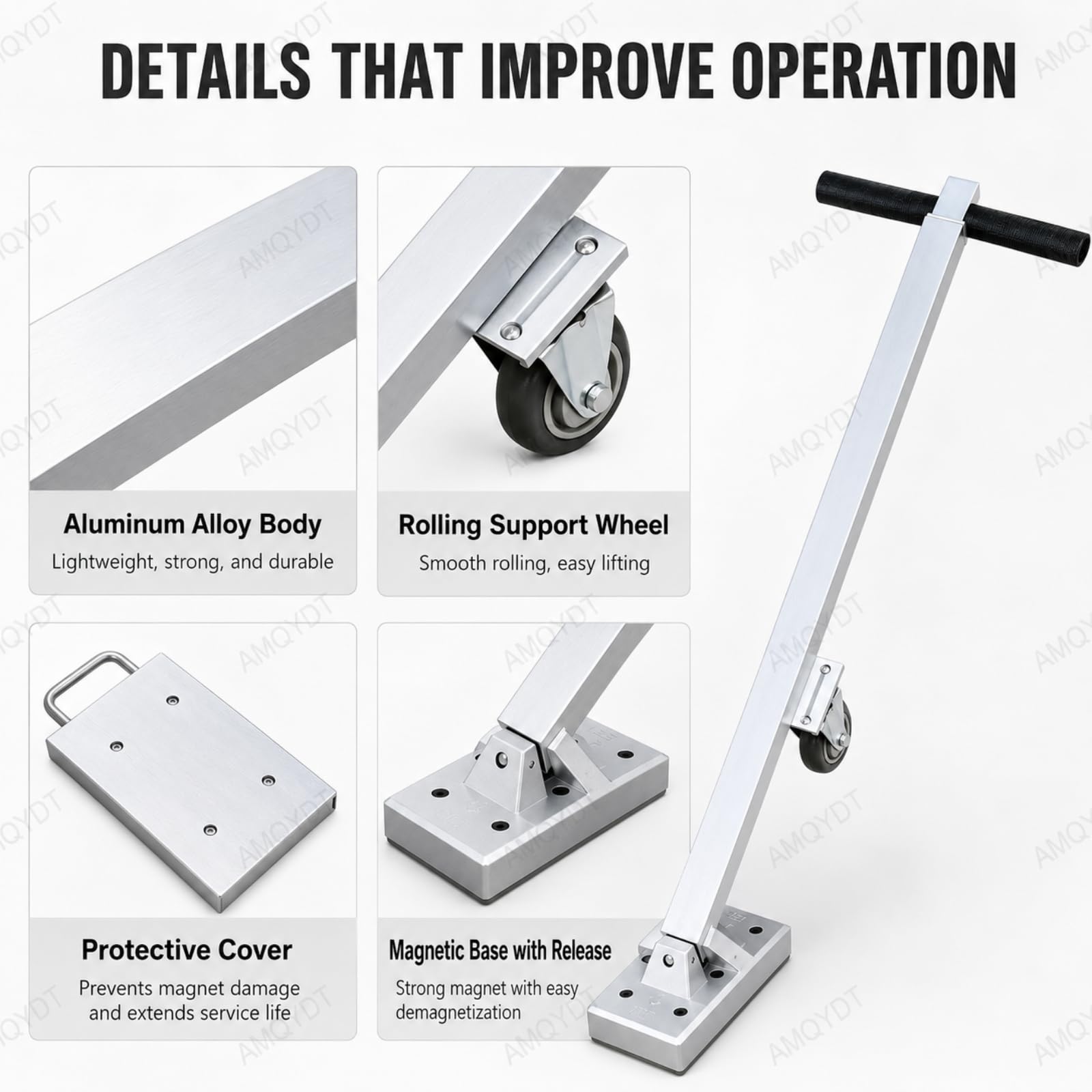 Sollevatore Magnetico per Tombini, Sollevatore Magnetico per Tombini con Forza di Attrazione Magnetica Teorica di 270 kg / 595 Lb, Maniglia Retrattile da 605-1010 Mm per Coperchi in Ghisa