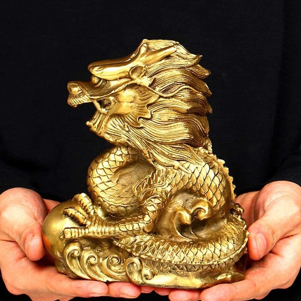 Estatuilla de decoración de Feng Shui chino de latón Decoración del hogar Artesanía Estatuas de dragón dorado del zodíaco Puro para la riqueza y la buena suerte Colección de regalos de escultura para