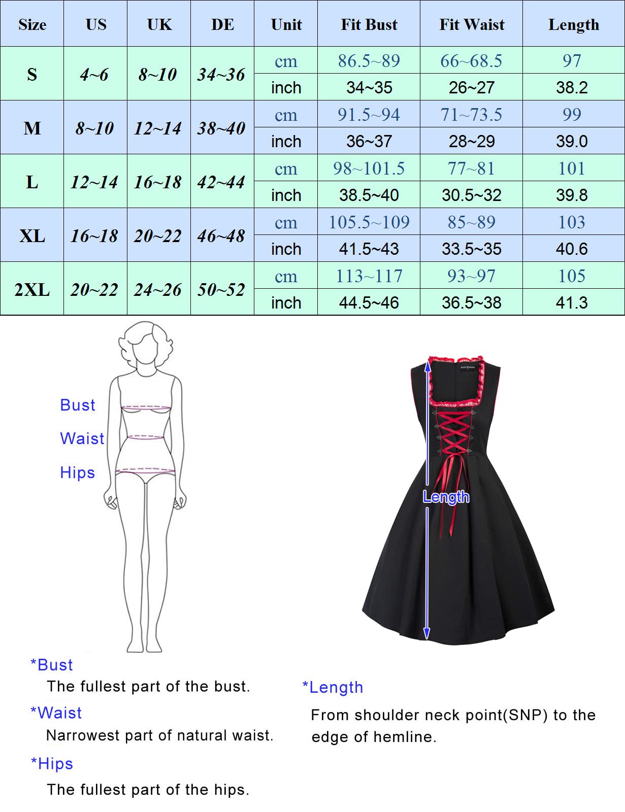 SCARLET DARKNESS Damen Trachtenkleid 3tlg Knielang Dirndl Kleid für Oktoberfest Landhauskleid XL Schwarz und Rot#1