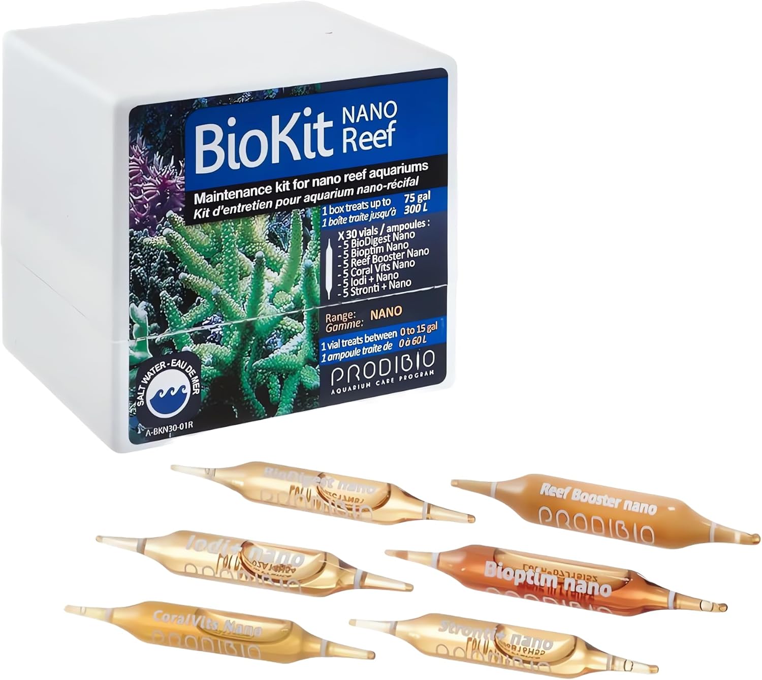 Prodibio Bio Reef Kit Nano, Saltwater Maintenance, 30/ 1mL nano vial, up to 30 gal