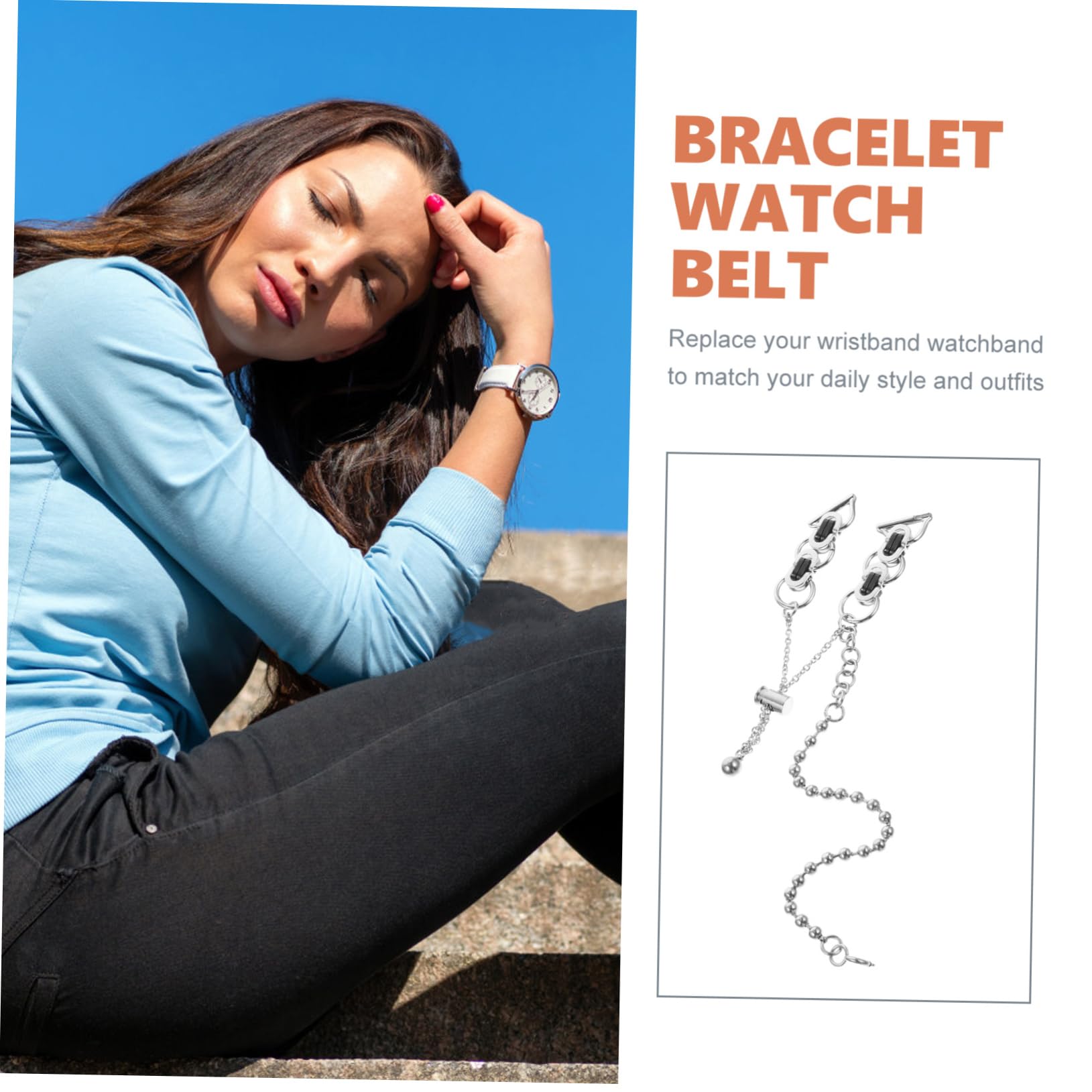 UPKOCH Montre En Acier Inoxydable 3 Pièces Double Tour Chaîne De Perles Ceinture