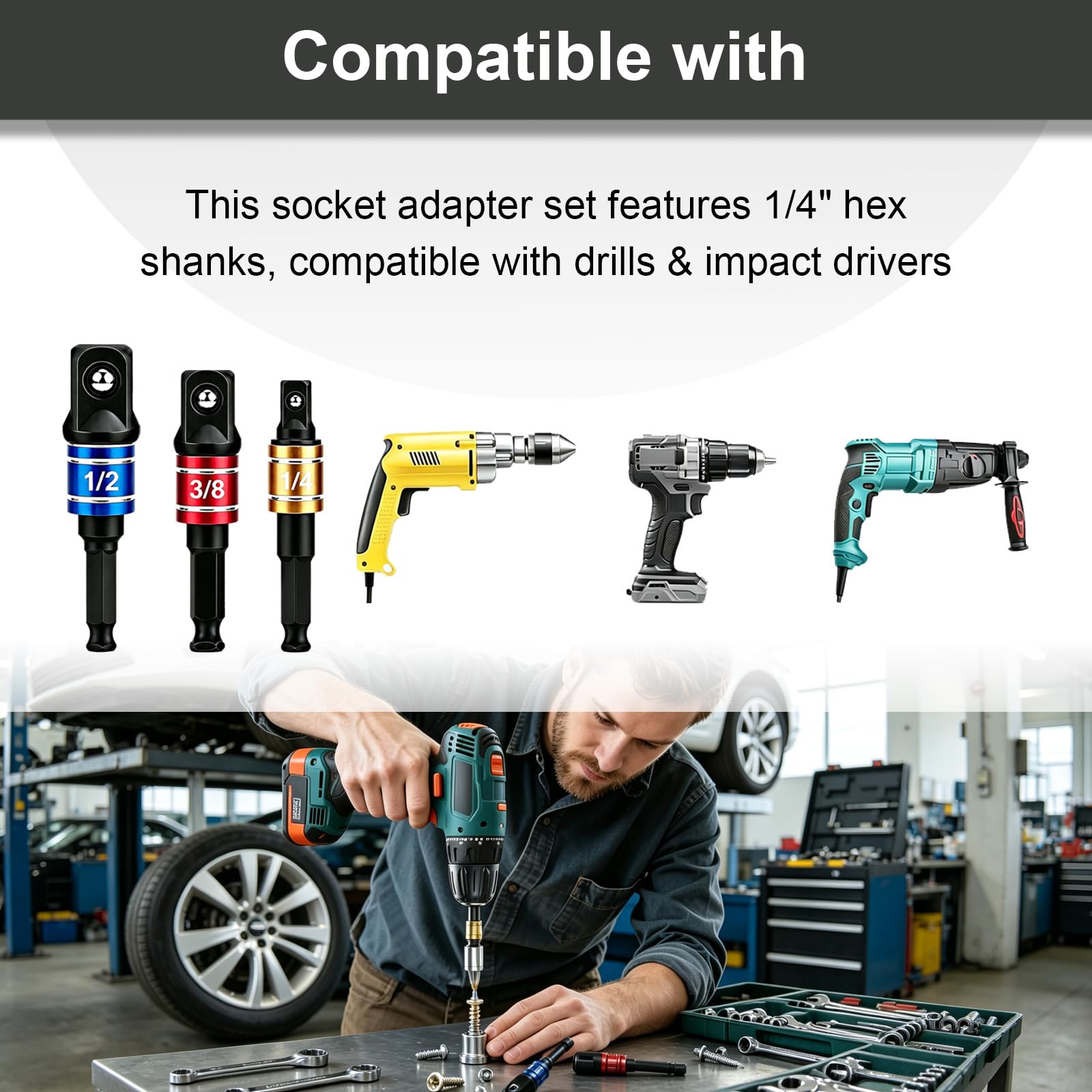 Right Angle Drill Adapter Set 7 Pcs, 1/4 3/8 1/2 Impact — Amazon image 5