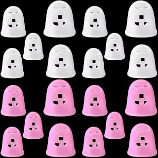 ANCIRS 20 Pcs Rubber Finger Tips, 5 Sizes Guitar Fingertip Protector Pads, Thimble Finger Tips Cover, Breathable Thimble Finger Grips for Sorting Paper, Money Counting, Hand Sewing (Pink, White)