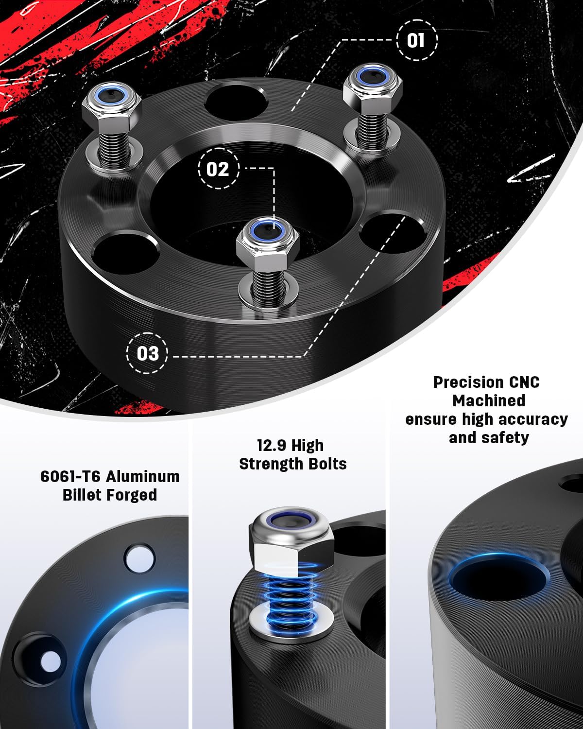 Richeer 3" Front and 2" Rear Leveling Lift Kit for 2007-2024 Silverado 1500 Sierra 1500 2WD/4WD,3"+2" Strut Spacers Raise Your Vehicle 2007-2024 Silverado/Sierra 1500