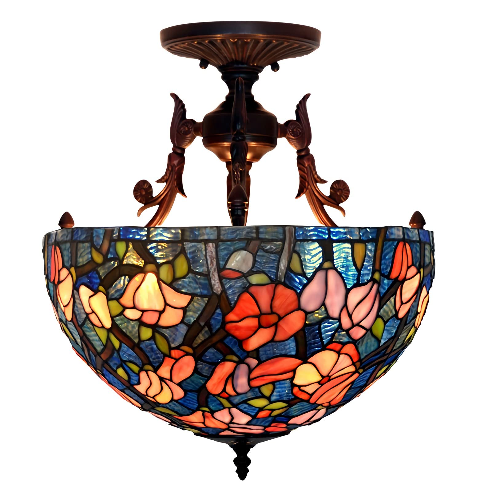 Plafonnier Tiffany pour éclairage tamisé de salon lampe victorien 3 lumières modulables