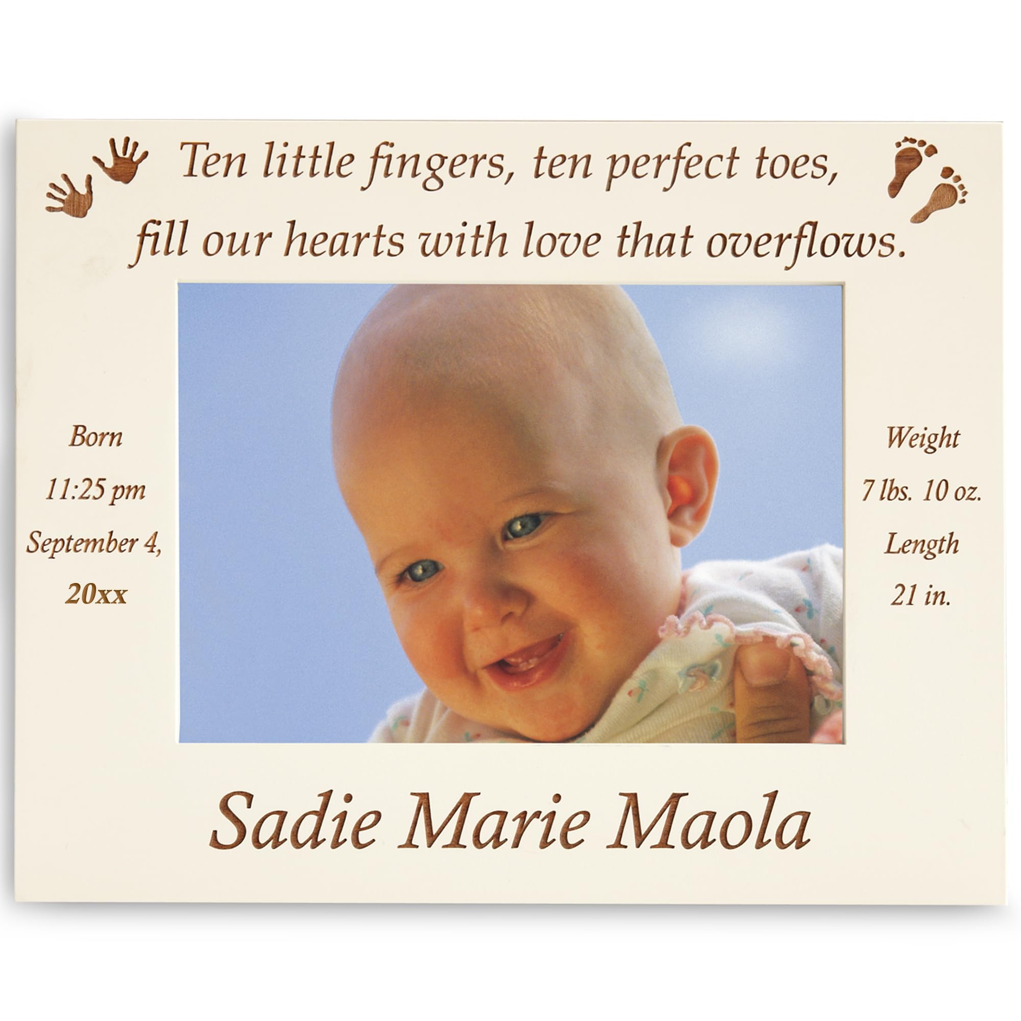Let's Make Memories Personalized Baby Frame - Ten Fingers & Ten Toes - For New Parents - Newborn Gift - 5x7 Photo - Customize with Birth Details