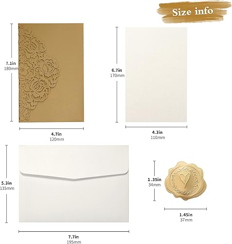 Vista 96 de DORIS HOME 50 bolsillos de invitación de boda cortados con láser con sobres azules, tarjetas de invitación de 5.12 x 7.12 pulgadas para boda