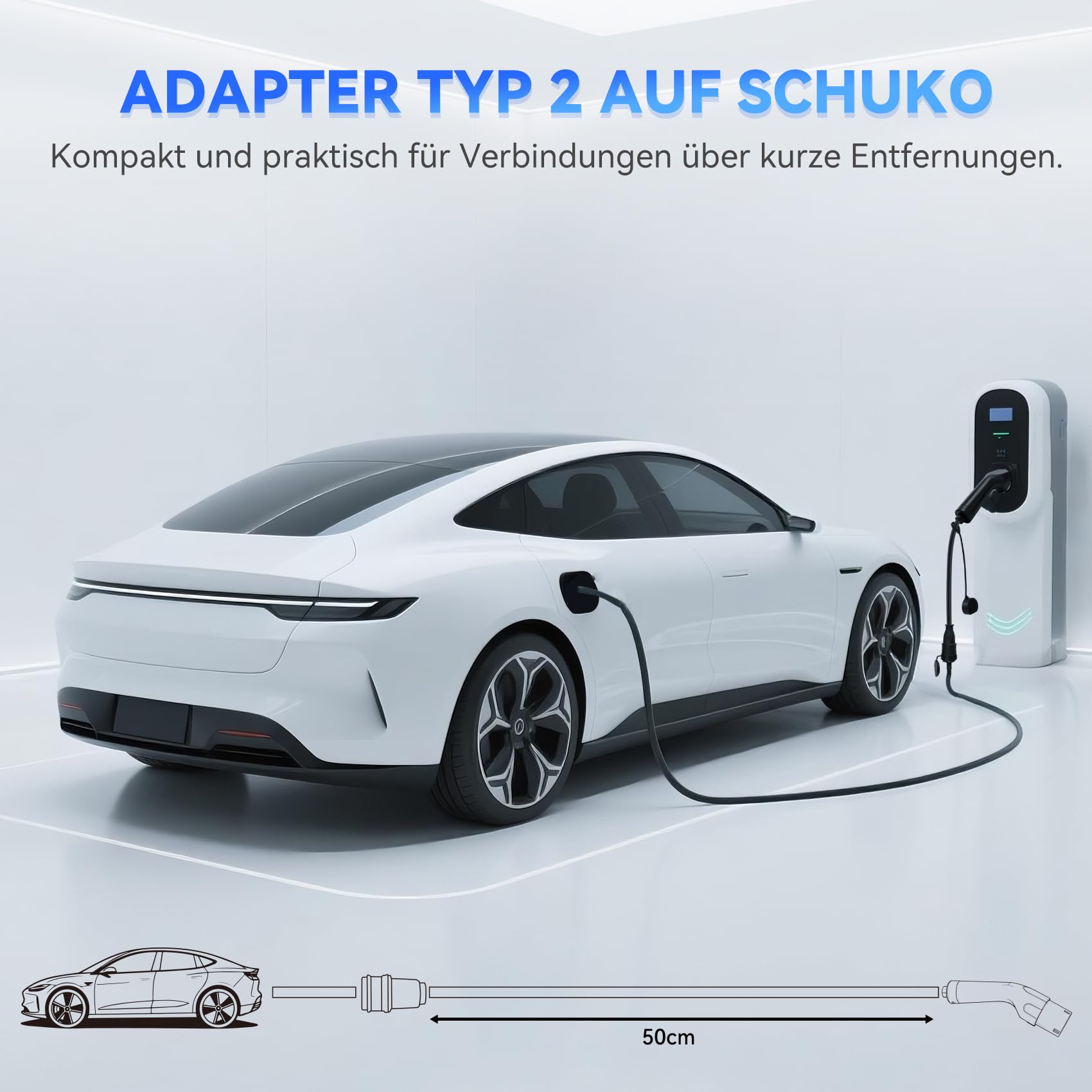 JULIK Typ 2 auf Schuko Adapter 16A 250V, Typ2 IEC 62196 EV Ladekabel LadegeräT Ladestationen Wallbox zu Schuko Steckdose für Elektrofahrzeuge E-Auto E-Motorrad Haushaltssteckdose (schwarz)