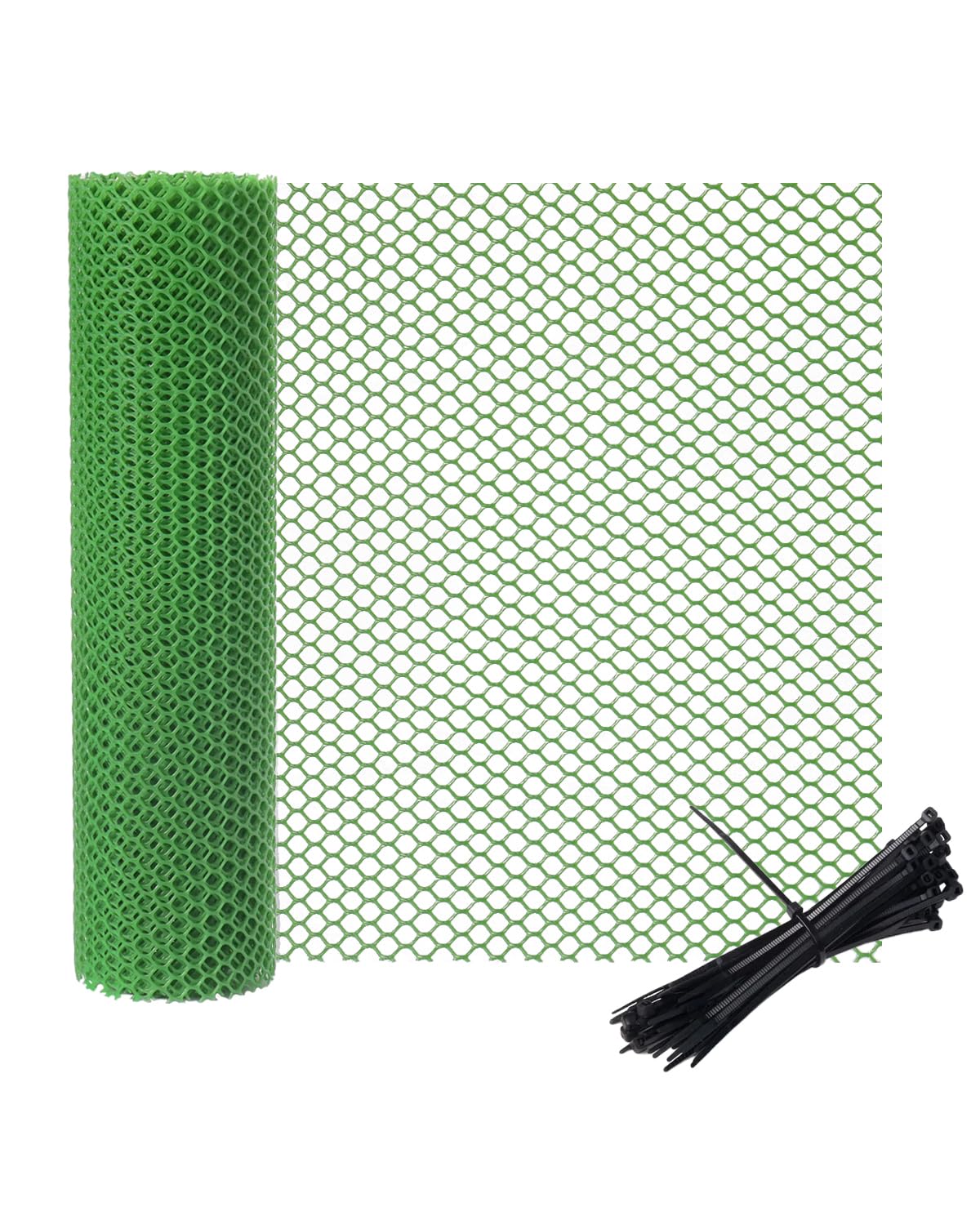 vensovo Green Plastic Wire Mesh Fence 15.7IN x 10FT Roll - Chicken Wire Fencing for Poultry, Gardening Barrier, Balcony Guard for Cats and Dogs, Floral Craft Mesh with 20 Zip Ties