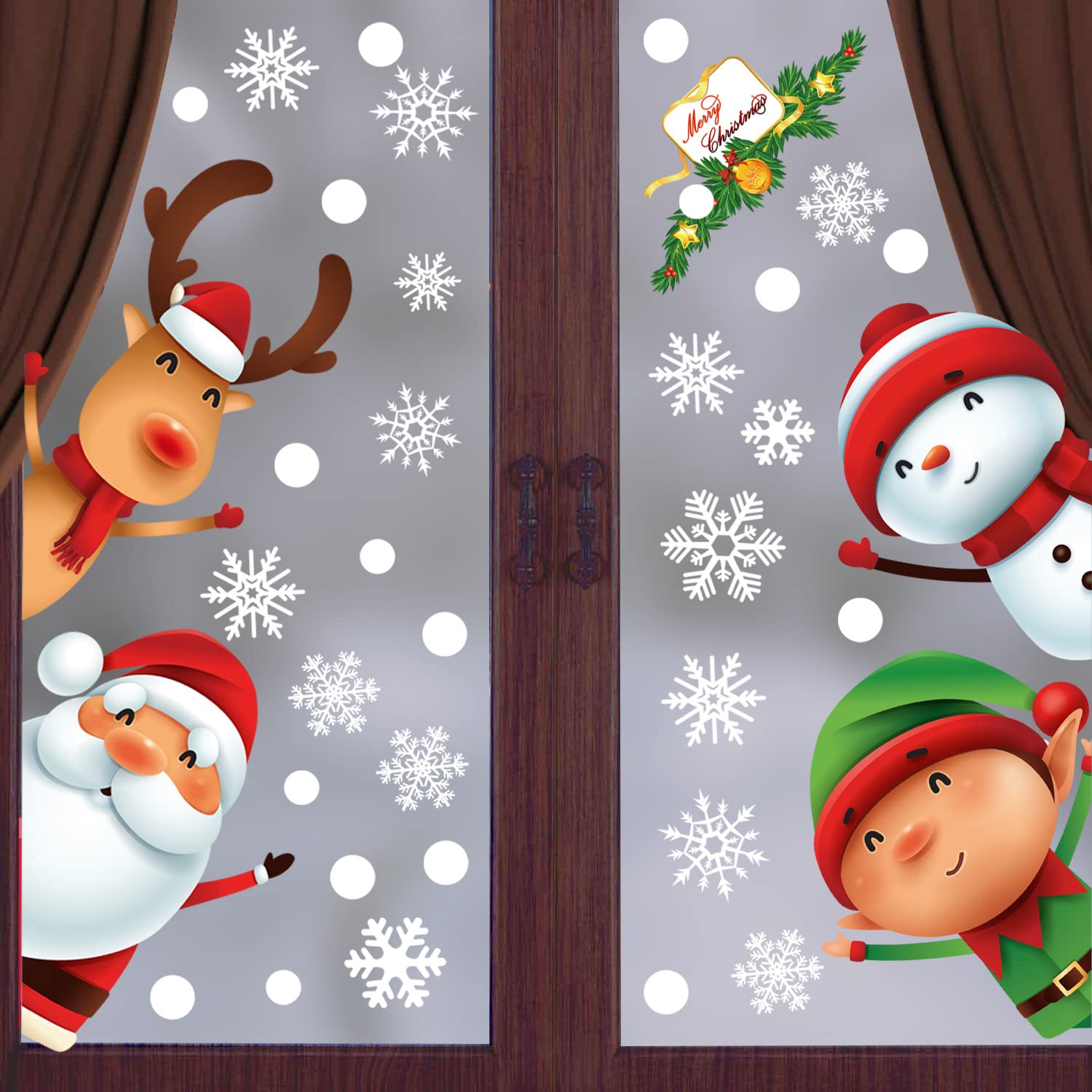 Sumaswit[ 4 Sheets] Christmas Window Stickers,Double-Side Snowflake Stickers for Glass Windows,Merry Christmas Window Clings for Kids
