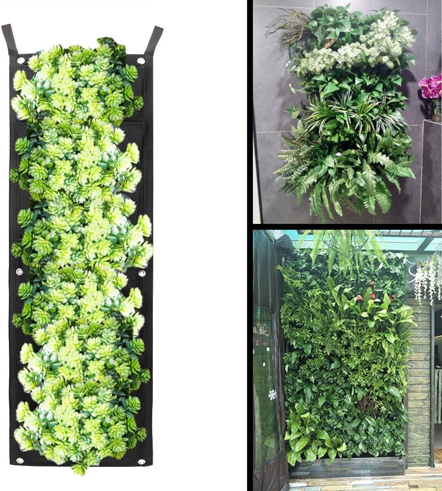 4 Pieces Wall Planting Bags - 7 Pocket Vertical Hanging Planter, Plant Grow Bags for Balconies, Yards and Home Garden, Black