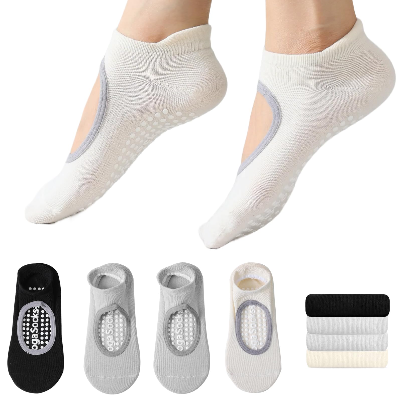 Calcetines de pilates para mujer, calcetines de agarre, calcetines de yoga antideslizantes, 4 pares para barra, hospital, entrenamiento, regalos