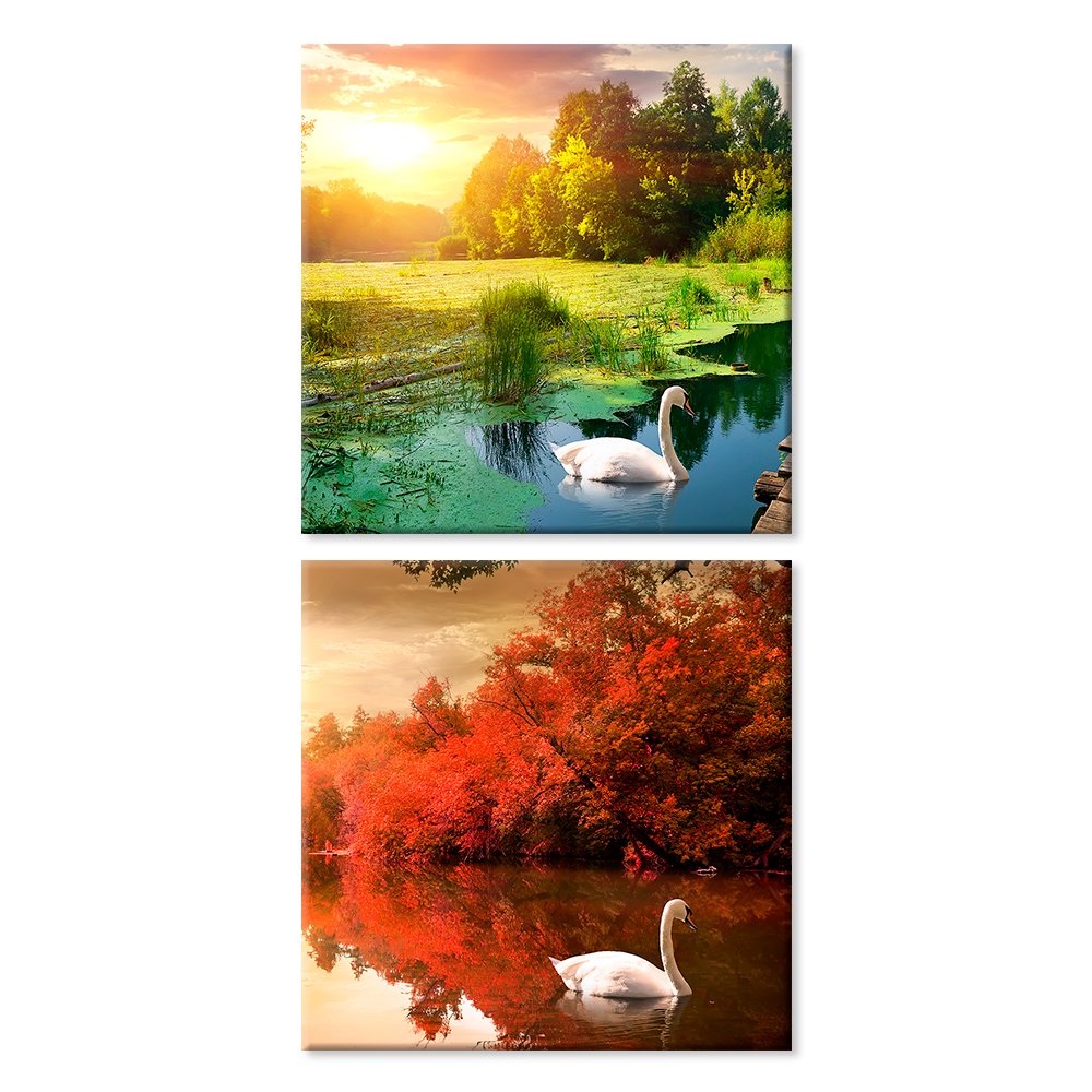 JOSS DESIGN Wall Art Canvas Paintings 2 Pieces Lake and Swans