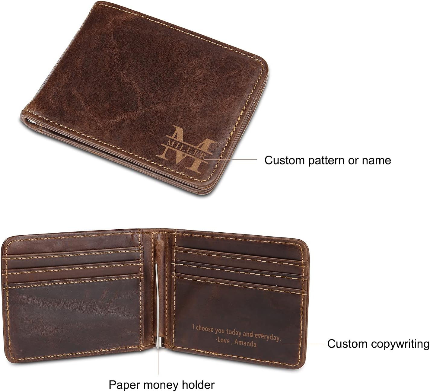 Custom Photo Wallets Personalized Leather Picture Wallet for Men Engraved Text Wallets Personalized Teacher Gifts Birthday Gift Graduation Gifts Father Day'S Gifts