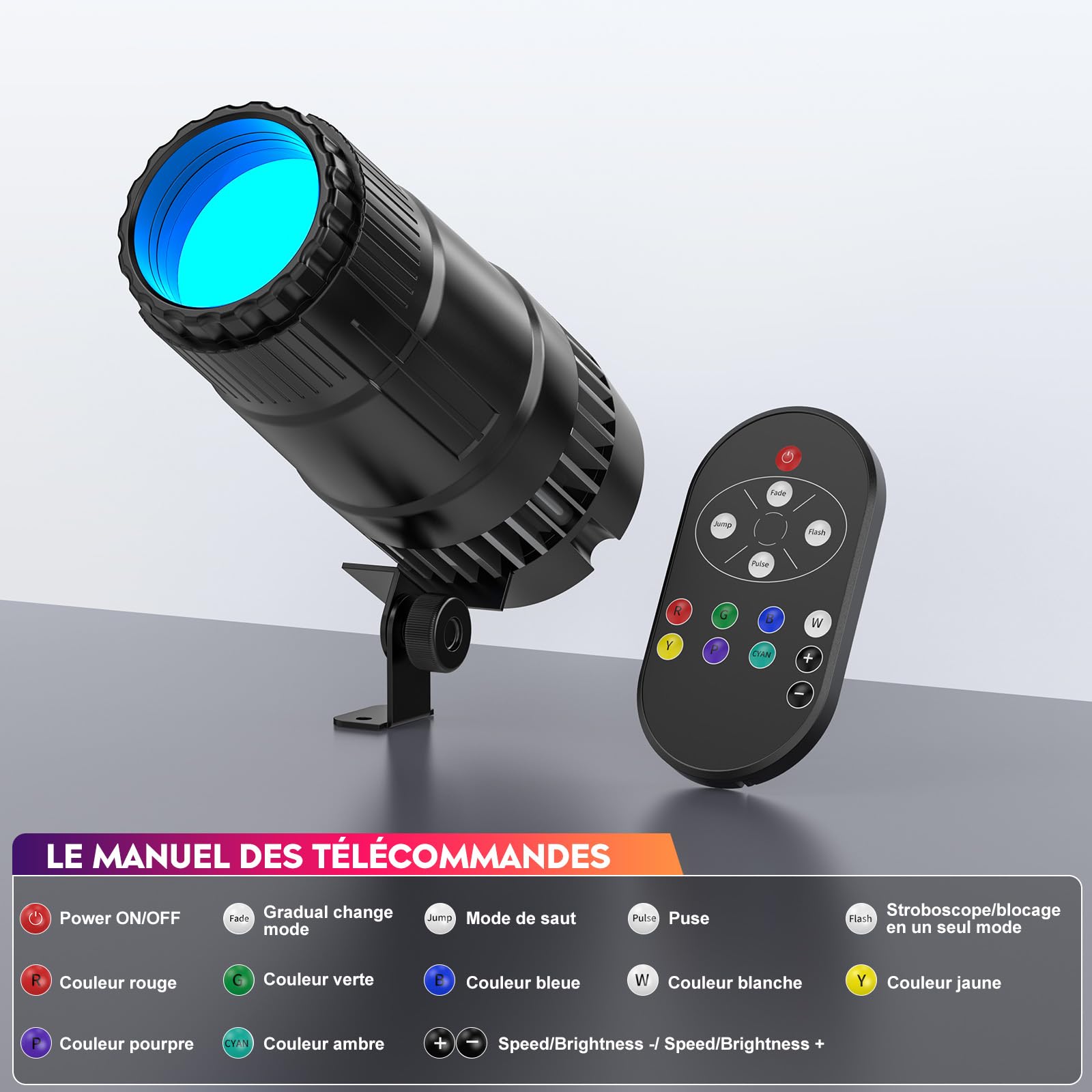 2PCS Projecteur Boule a Facette 30W Pin Spot LED Éclairage de Scène RGBW Projecteur avec Télécommande 4 modes Boule Miroir pour Bars Fêtes Halls