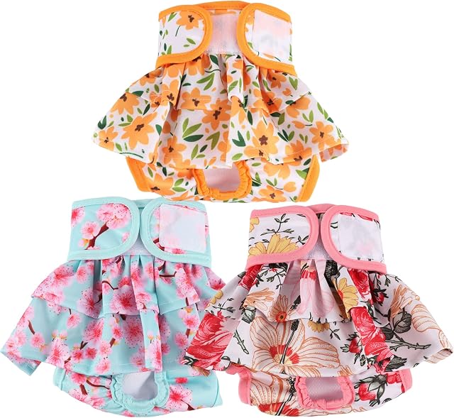 3 Pcs Reusable Dog Diapers, Pet Dog Diaper Dresses, Super Absorbent Pet Sanitary Underwear, Suitable for Female Pet Incontinence, Menstruation, Long-term Travel, 11.5-15 Inches (S)