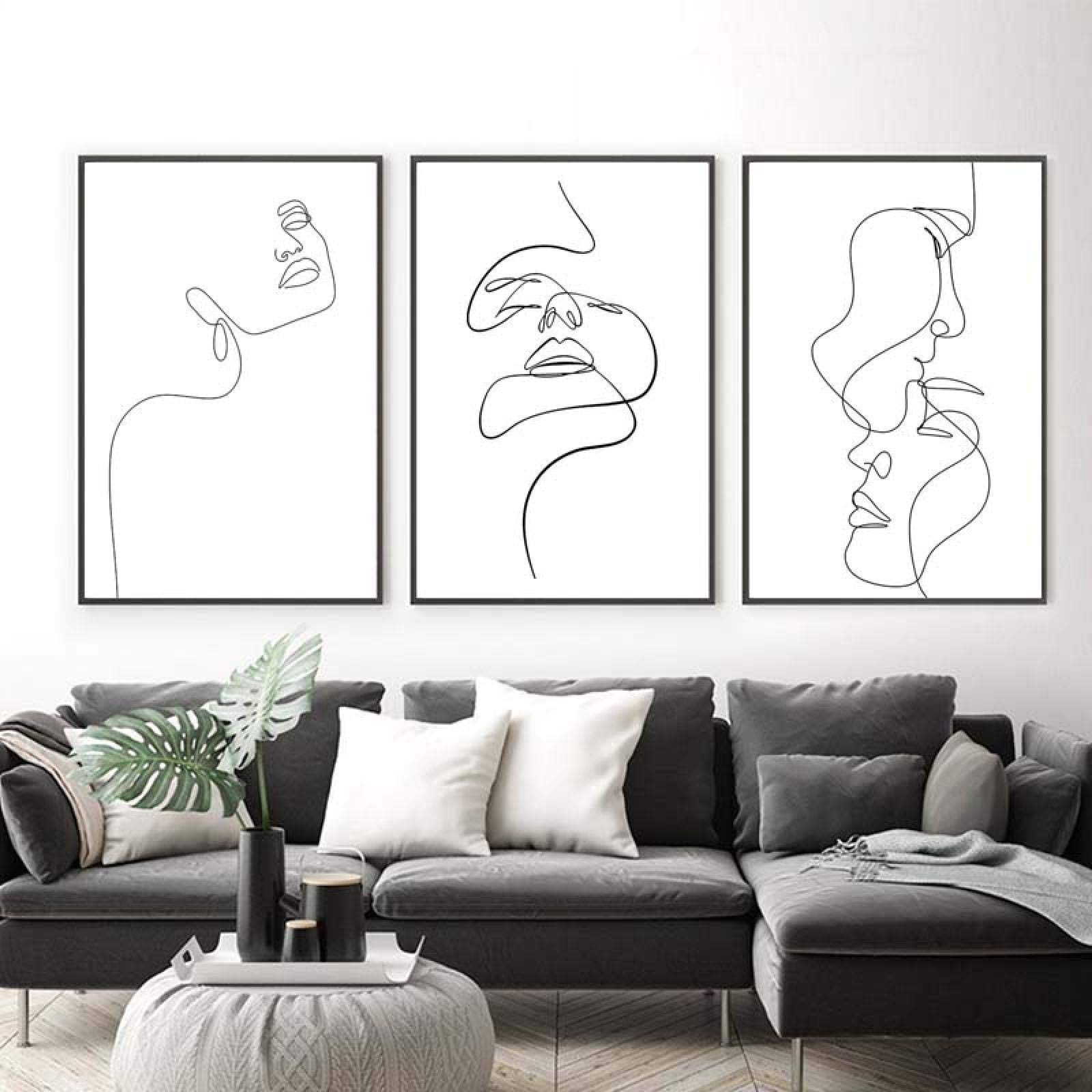 Arte de pared nórdico Abstract Lady Line Arte de pared Lienzo Pintura Figura Cuerpo Carteles e impresiones Decoración moderna para sala de estar 40x50cm (16x20in) x3 Con marco