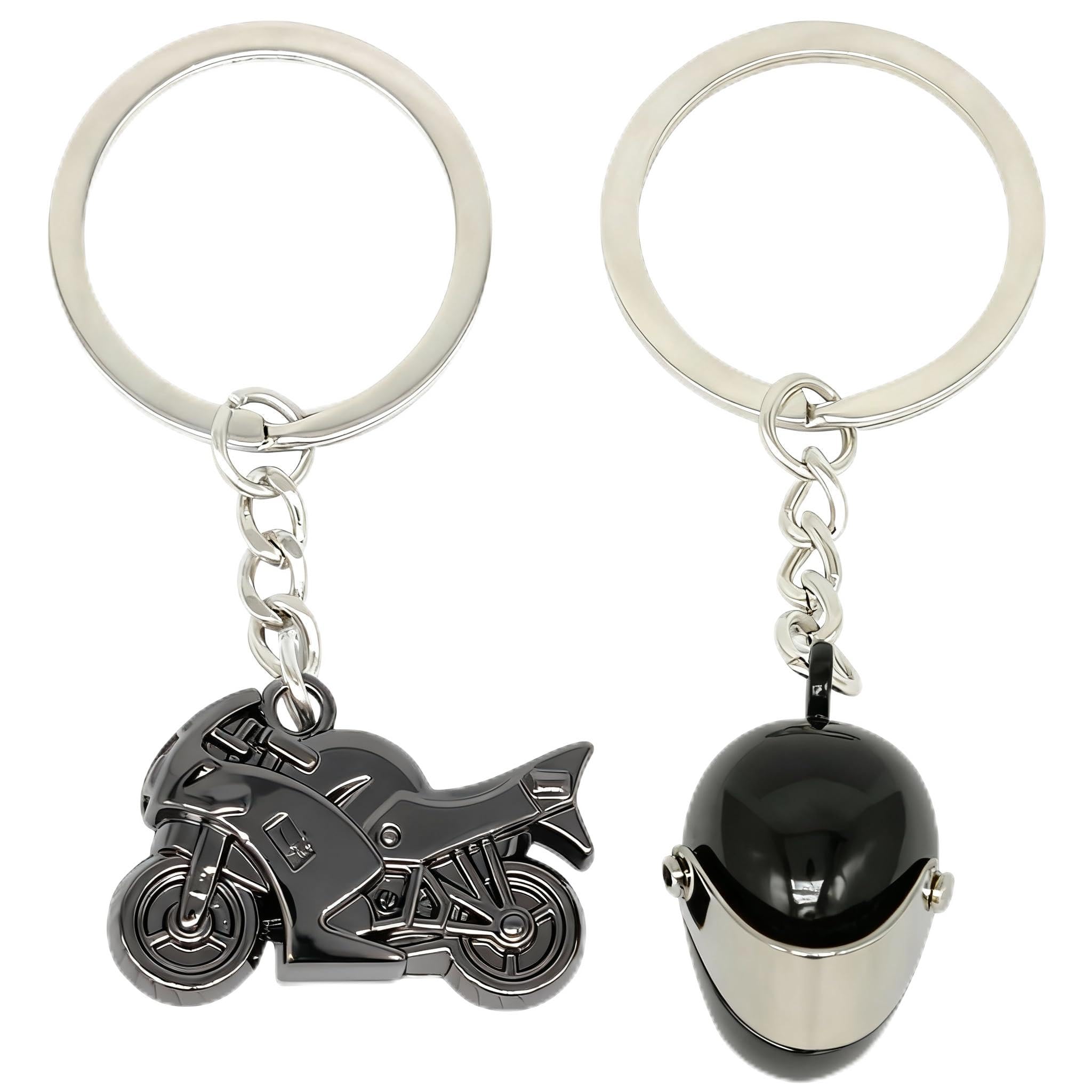 Moydolo 2PCS Mini Motorcycle Model Keychain Bag Charms Cute Motor Helmet Motorbike Key Chain Ring Gifts for Men Boys, Black