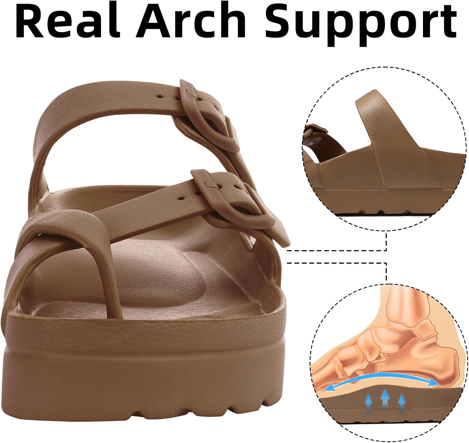 Women's Platform Sandals with Arch Support Comfortable Foam Slides Summer Beach Sandals with Adjustable Buckle - Image 4