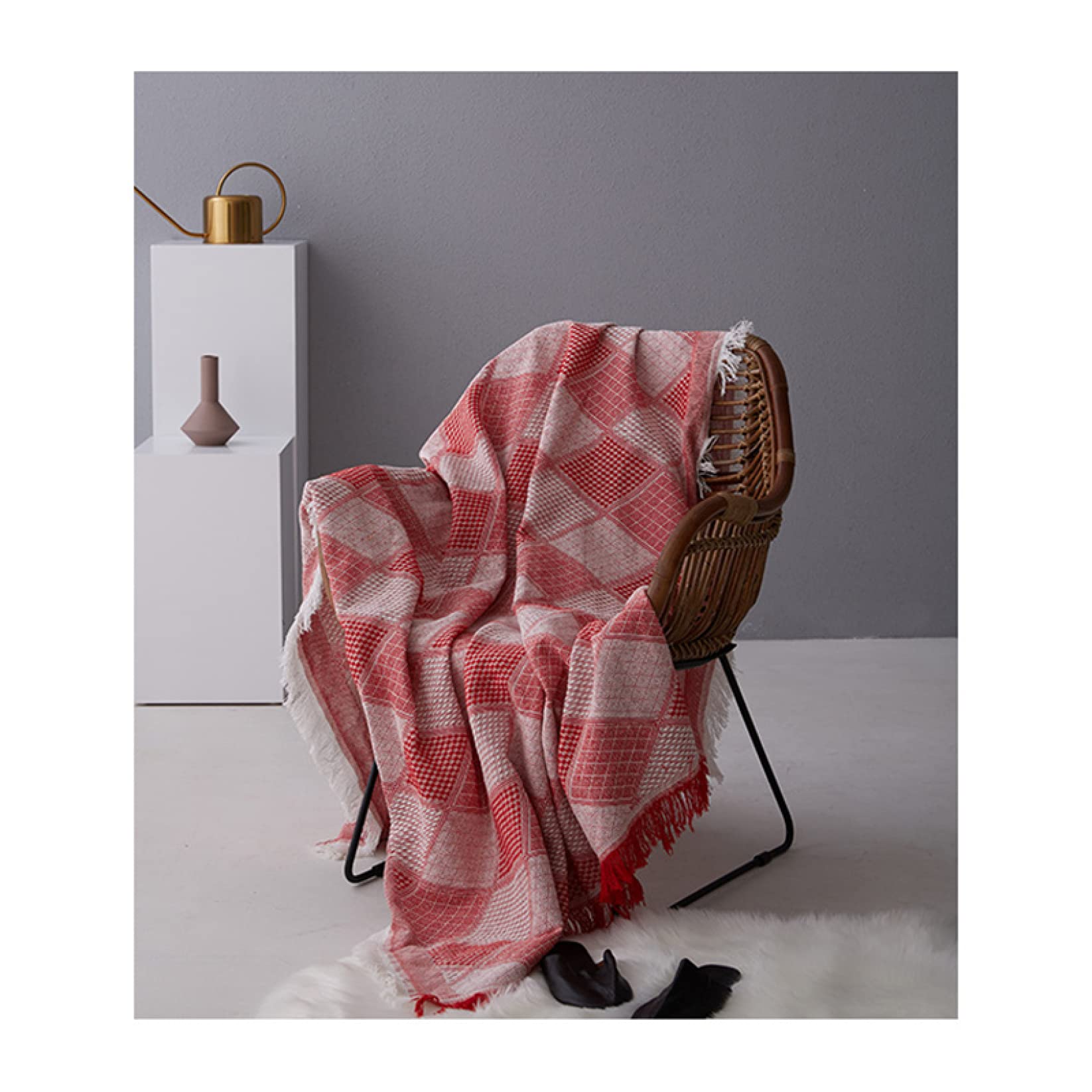 Amazon｜チェック柄 マルチカバー レッド 長方形 大判 ソファーカバー