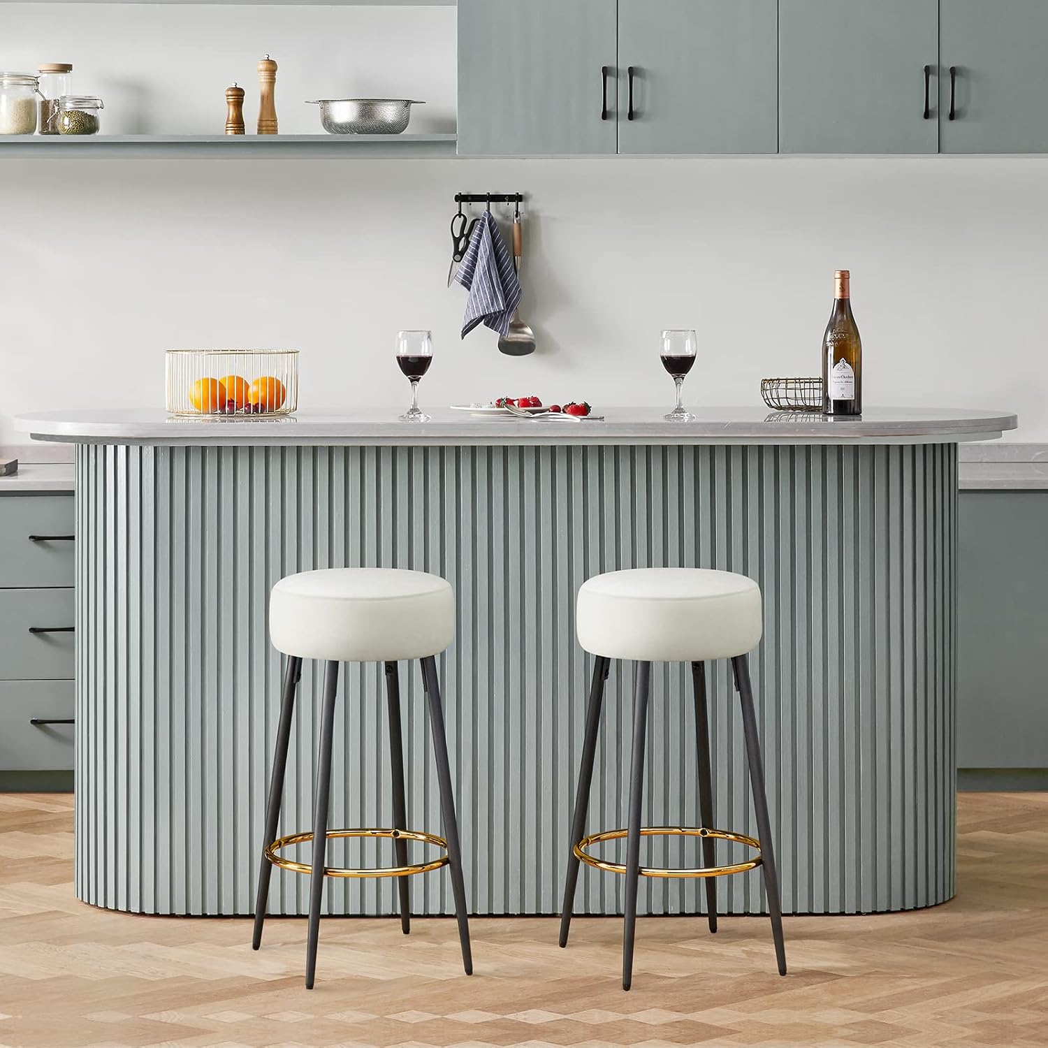 Buy Fefances Cream Bar Stools Set of 2 Modern Round Velvet Bar Stools