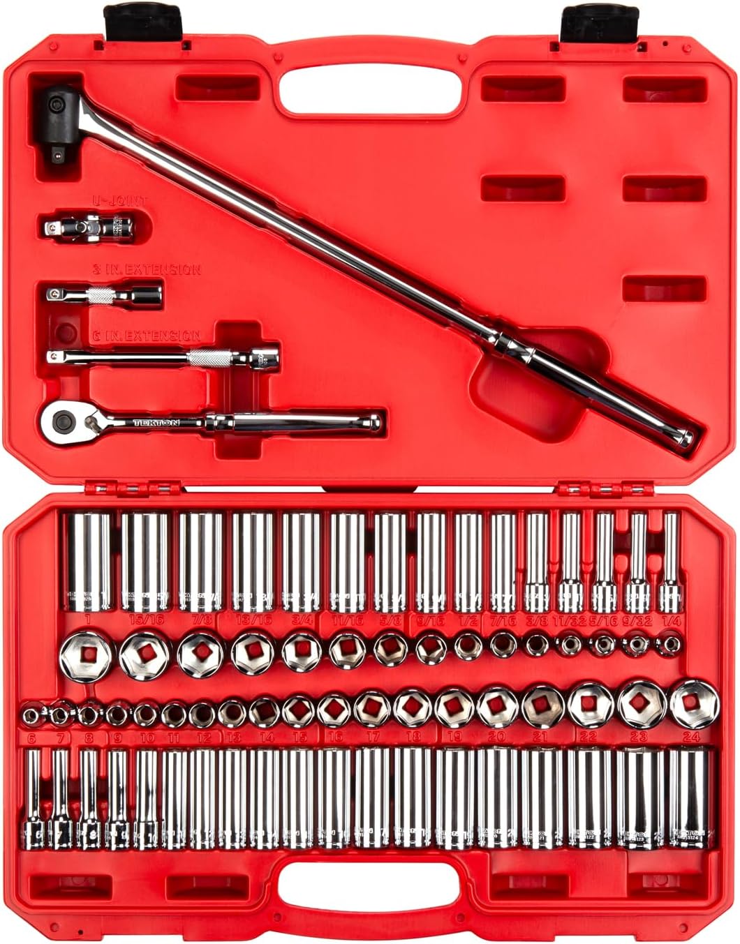 TEKTON 3/8 Inch Drive 6-Point Socket and Ratchet Set, 73-Piece (1/4-1 in., 6-24 mm) | SKT15311