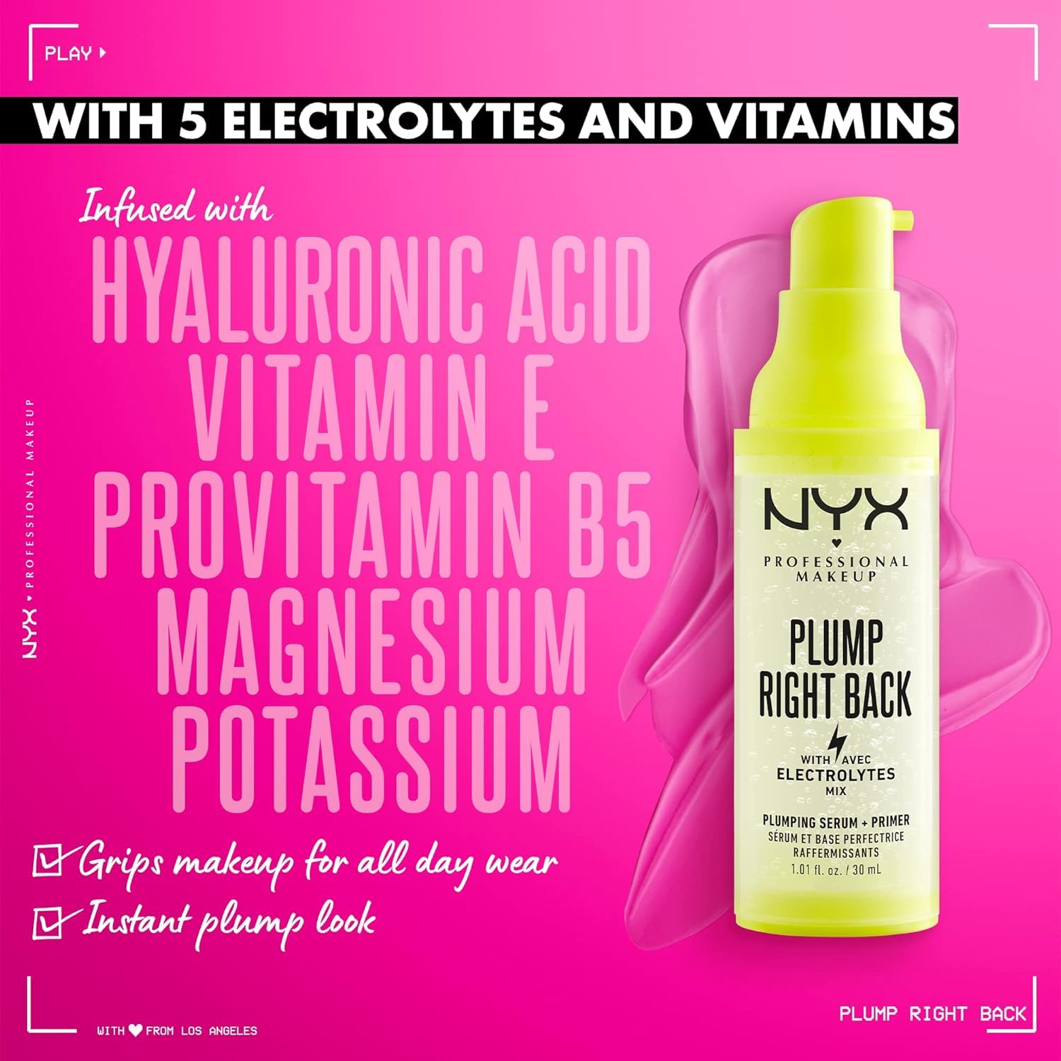 NYX Professional Makeup Pack Plump Right Back Primer & Serum,30ml + NYX Professional Makeup Pump Right Back Setting Spray,Acabado voluminoso, 60ml (Con electrolitos, Fórmula vegana)