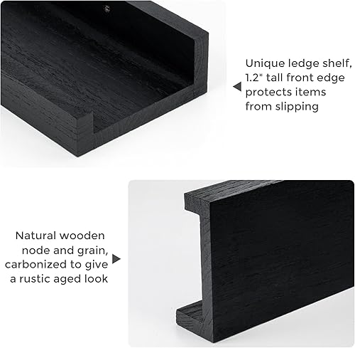 Miniatura 4 de Fun Memories Estantes flotantes montados en la pared de 36 pulgadas de largo, estantes negros para pared con repisa, estantes de pared de madera