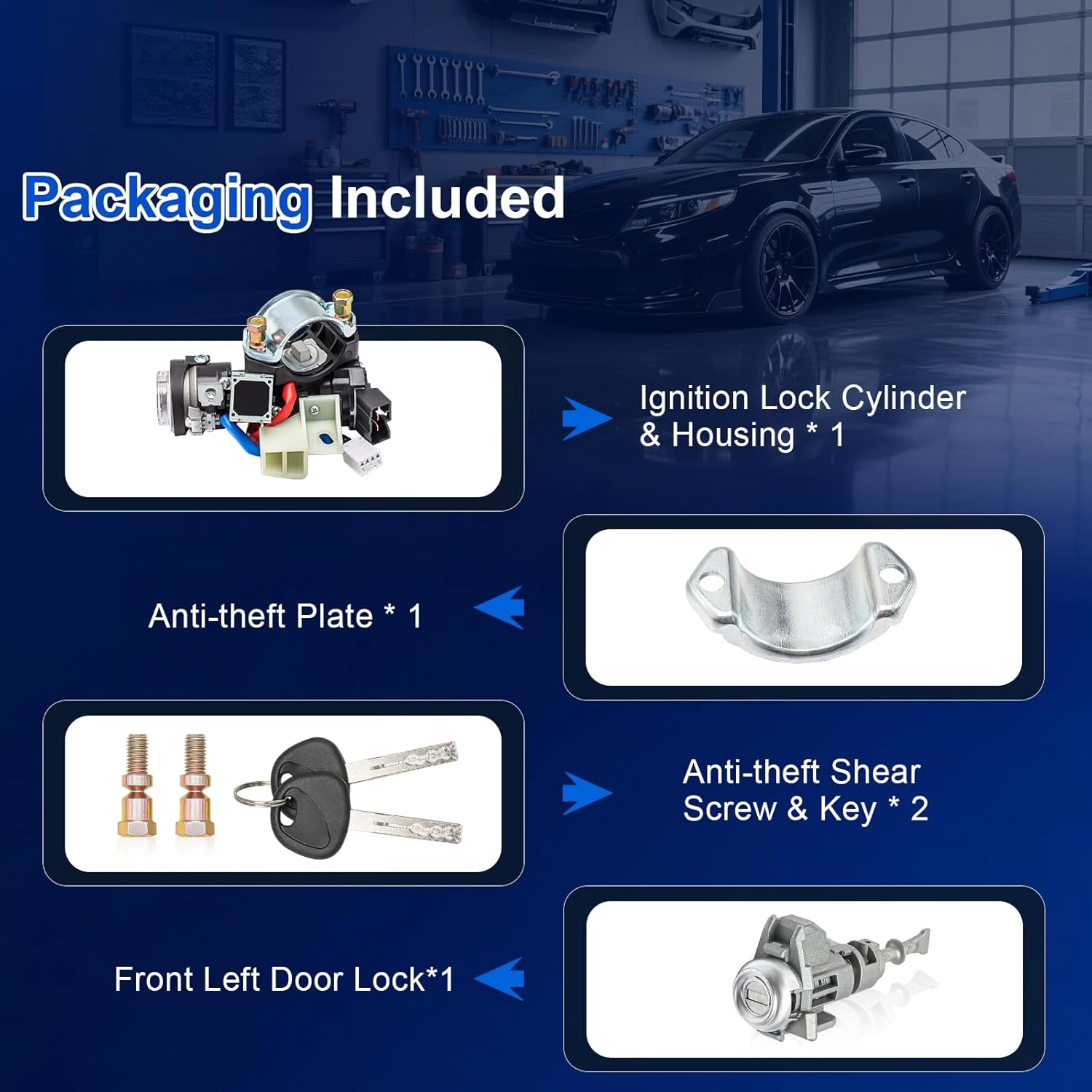 Ignition Switch Assembly 81905-2T040 with Door Lock Cylinder & 2 Keys Fit for Kia Optima 2011-2015, Ignition Lock with Key Replace 81970-2TA00, 81900-2TD00, 81905-2T040
