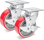 Nefish 5 Inch Industrial Casters Set of 4, Heavy Duty Casters with Brake 4000 Lbs, No Noise Polyurethane Wheel on Steel Hub, Swivel Plate Caster Wheels for Toolbox Workbench (4 Swivel & Brakes)