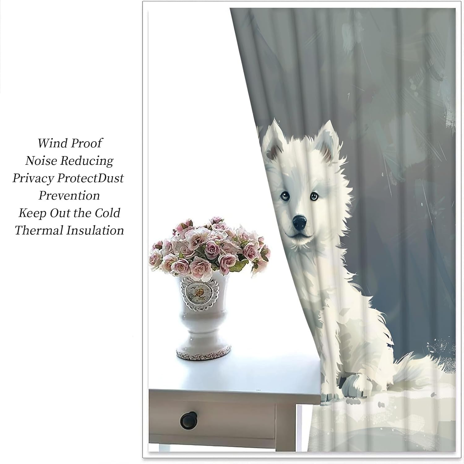 West Highland White Terrier Window Treatments 63 inch Length 2 Panels Set, Nordic Light Luxury Blackout Curtains, Kids Grommet Thermal Curtains for Kitchen, Dog Lovers Home Decor Window Drapes