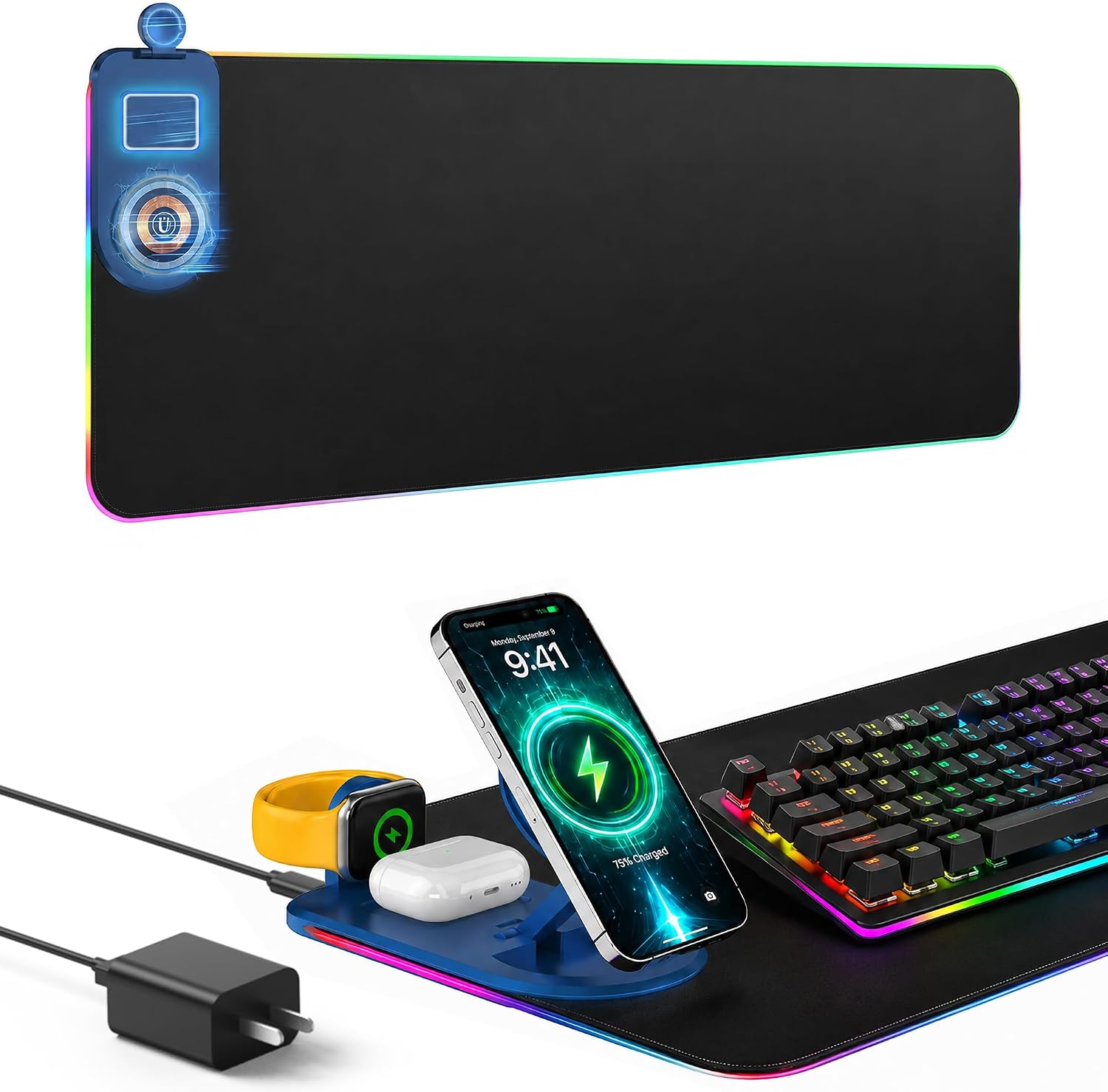 Wireless Charging Mouse Pad, RGB Gaming Extended Desk Mat