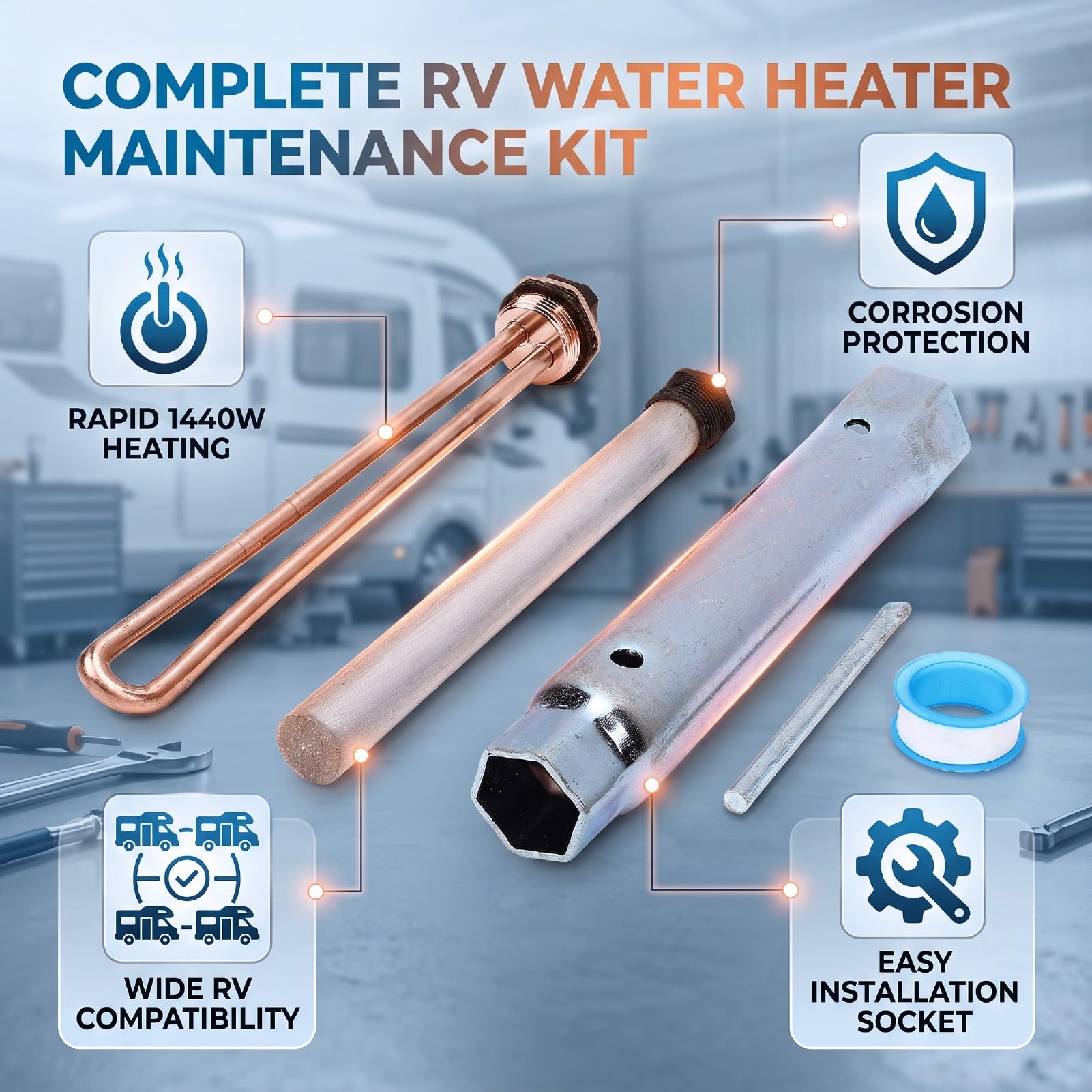 Riscaldatore Ad Asta in Rame per Scaldabagno RV 21cm, Efficiente, | Compatibilità universale, facile da installare, ideale per il campeggio, materiale durevole, riscaldamento efficiente