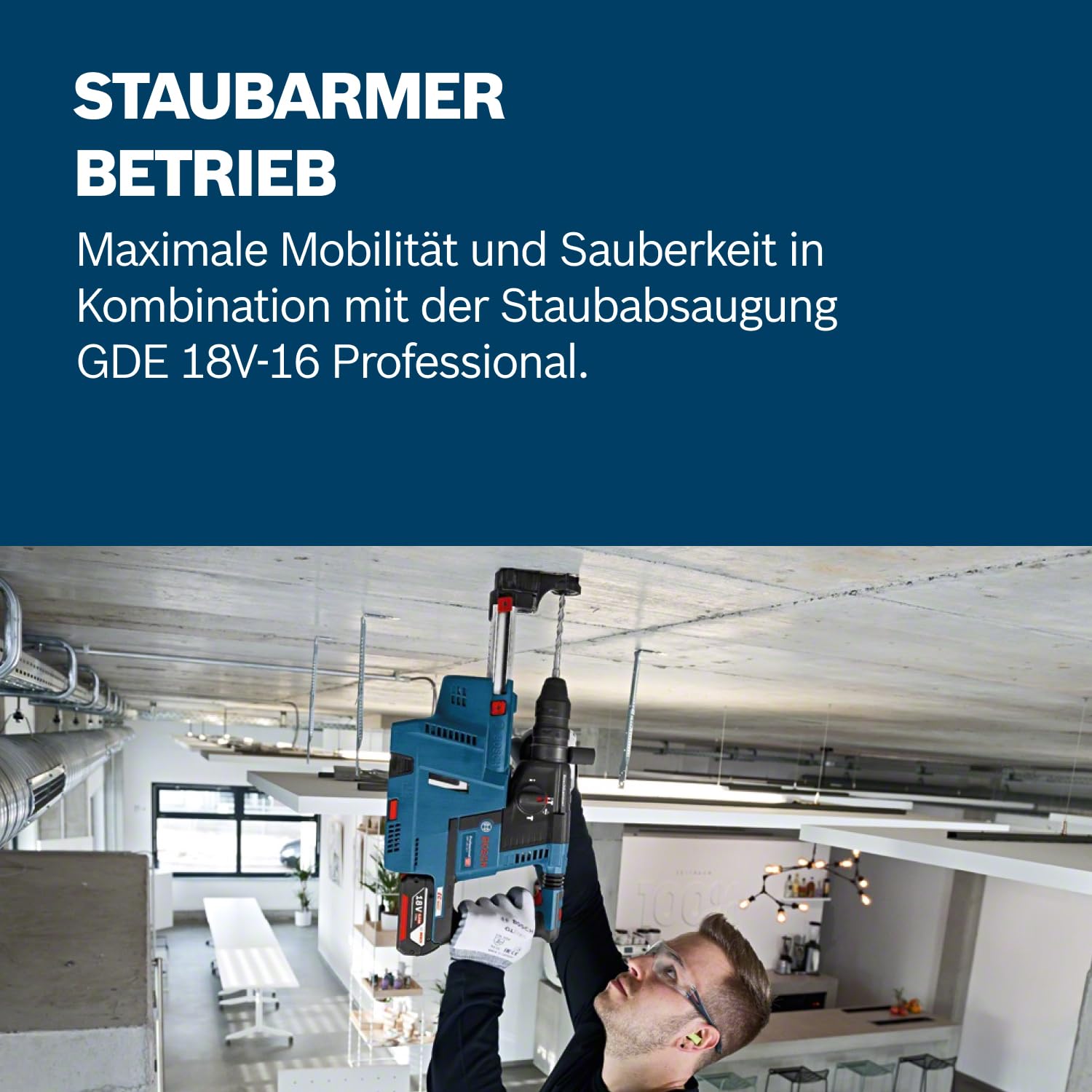 Bosch Professional 18V System Akku Bohrhammer GBH 18V-26 (SDS Plus, Bohr-Ø max: Beton/Stahl/Holz 26/13/30mm, inkl. Zusatzhandgriff, Tiefenanschlag 210mm, Maschinentuch, L-BOXX, ohne Akku/Ladegerät)