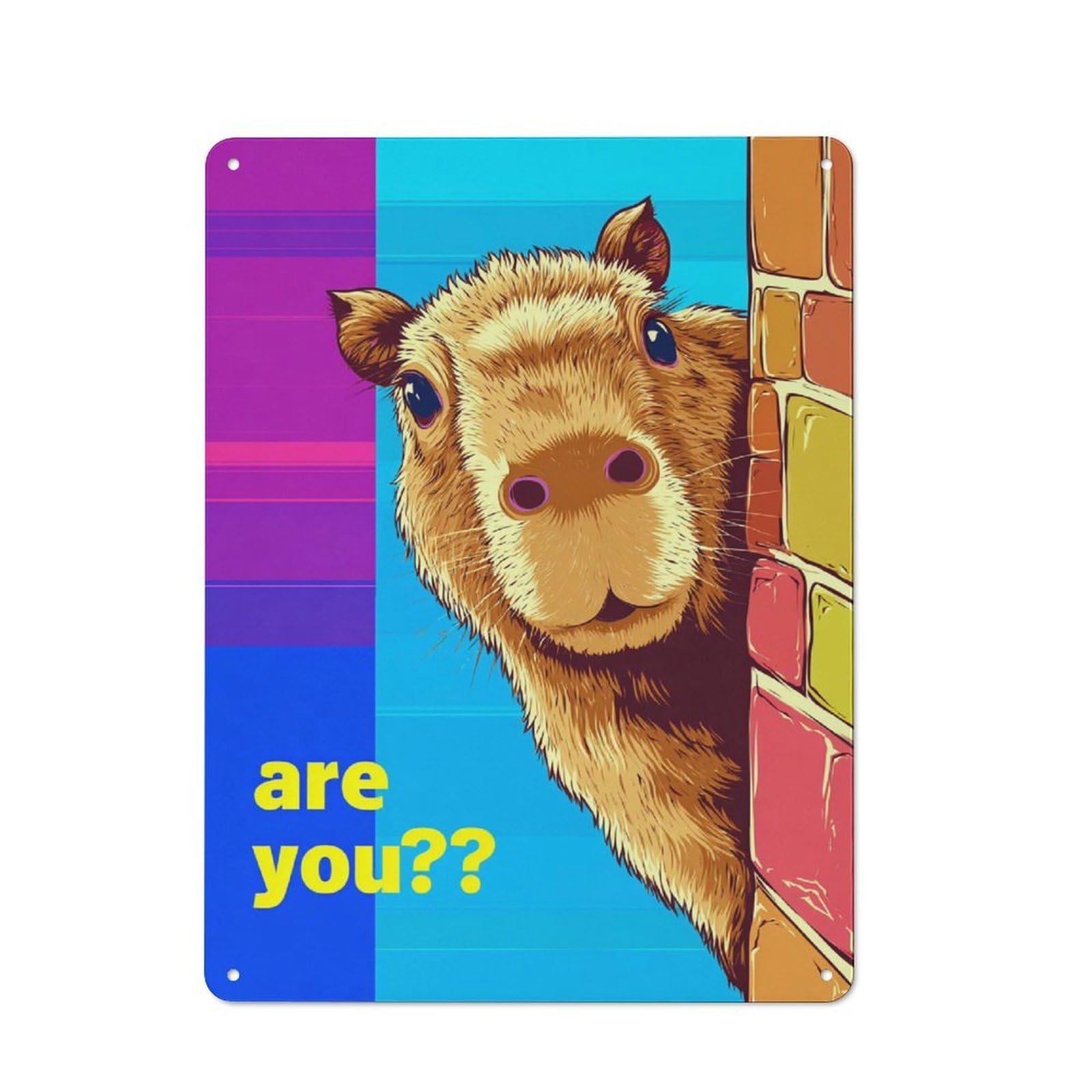 Junmoney Curious Capybara Peeking Industrial Decorative Metal Plaque 40X30cm Featuring Urban Room Decor For Flat, Bar, Studio Or Gallery Wall