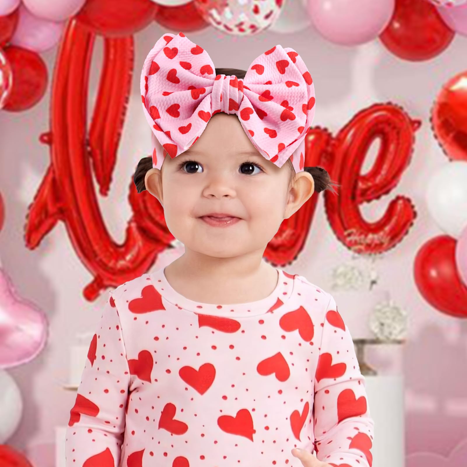 YanJie Baby Headband Bow Large Hair Bows Red Headband Wide Newborn Bows Pink Heart Handmade Hairbands Hair Accessories Gift Infant