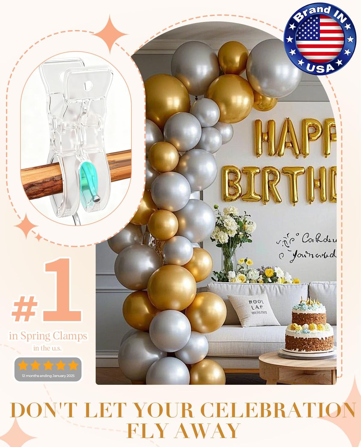 60 Pack Large Balloon Arch Clips, Transparent Backdrop Stand Clamps for Party Decor, Crafts, Woodworking & Photography