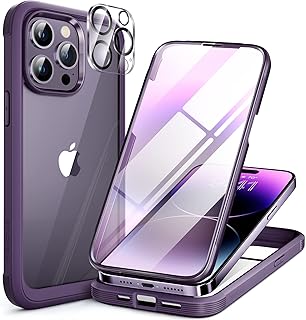 Miracase Glass Series Designed for iPhone 14 Pro Max Case 6.7 Inch, [2023 Upgrade] Full-Body Bumper Case with Built-in 9H Tempered Glass Screen Protector with Camera Lens Protector, Noble Purple