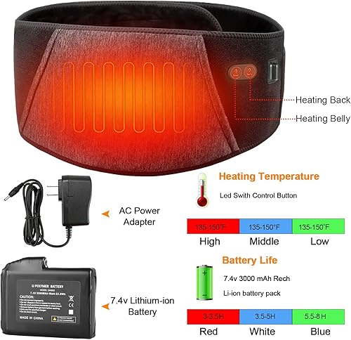 Miniatura 2 de Heated Waist Belt, Cordless Heating Pad for Lower Back and Belly, Rechargeable Battery Powered