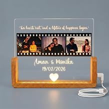 Innovative Gifts Personalized LED Photo Frame | Customized Acrylic Lamp with Warm Light & Wooden Base | Unique Wedding, Anniversary & Birthday Gift for Couples, Husband & Wife (Nostalgic Film Theme, 8 Inches)