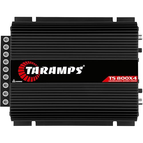 Taramps TS 800x4 2 Ohms Black Multichannel Stereo Amplifier 800 Watts Rms, 4 Channels, Full Range, Car Audio Digital 2 Bridged Channel, Crossover High/Low Pass, with RCA and Automatic High Level Input
