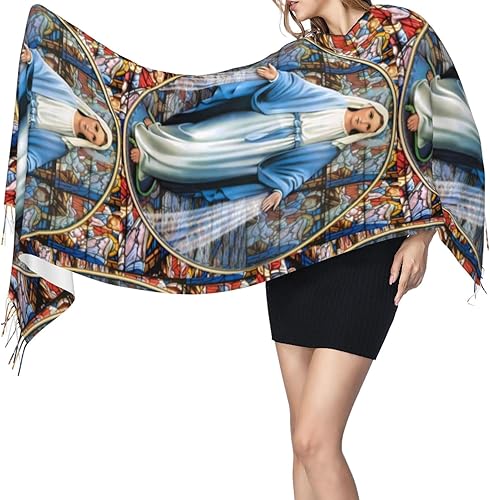 Miniatura 3 de Sxidodv Bufandas de borla de Virgen María, bufanda pashmina suave y cálida, chales grandes y envolturas, bufandas ligeras para mujer.