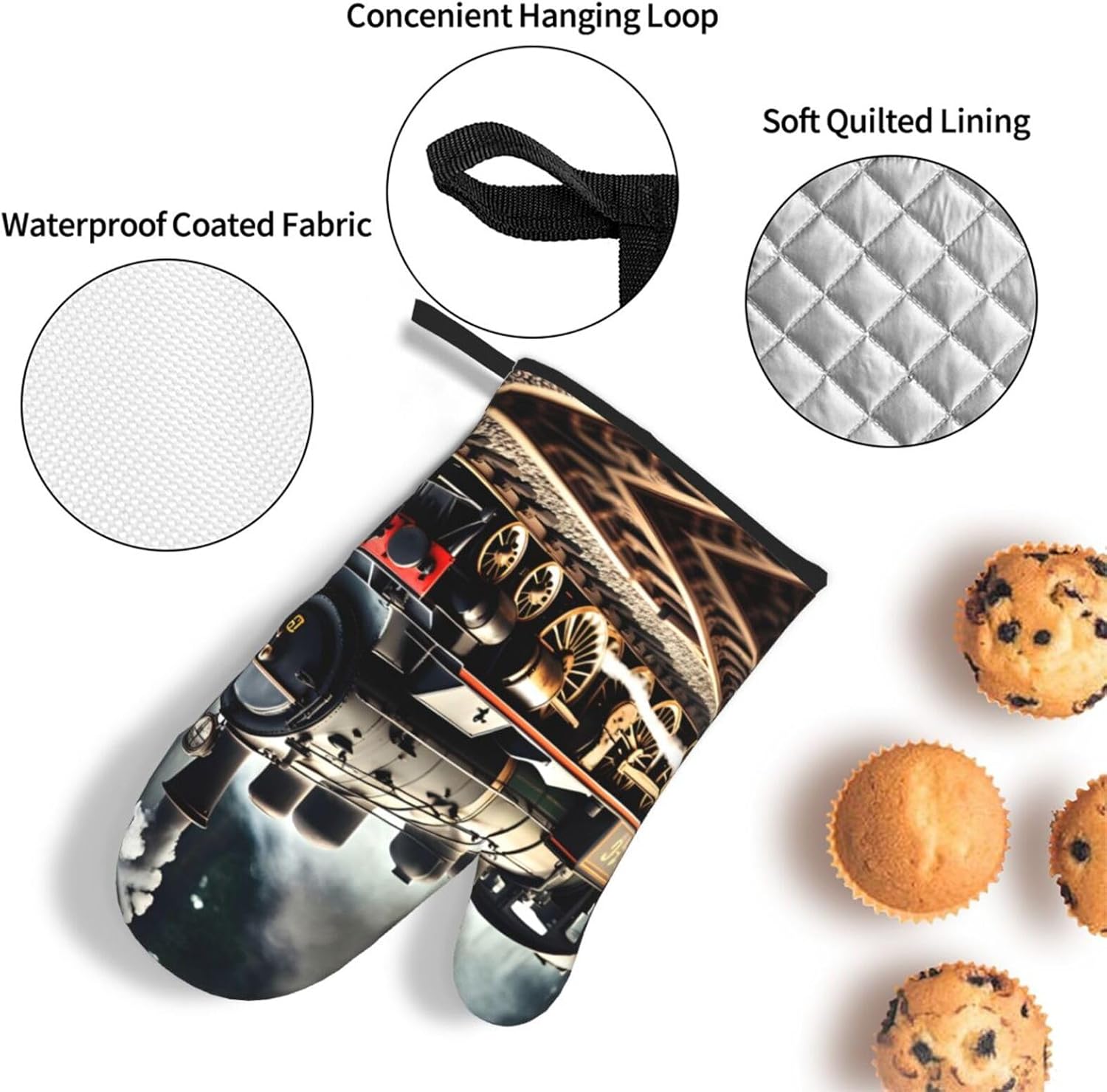 Steam Locomotive Train Print Heat Resistant Microwave Gloves, Used for Baking, Cooking, and Fashion Kitchen Essentials
